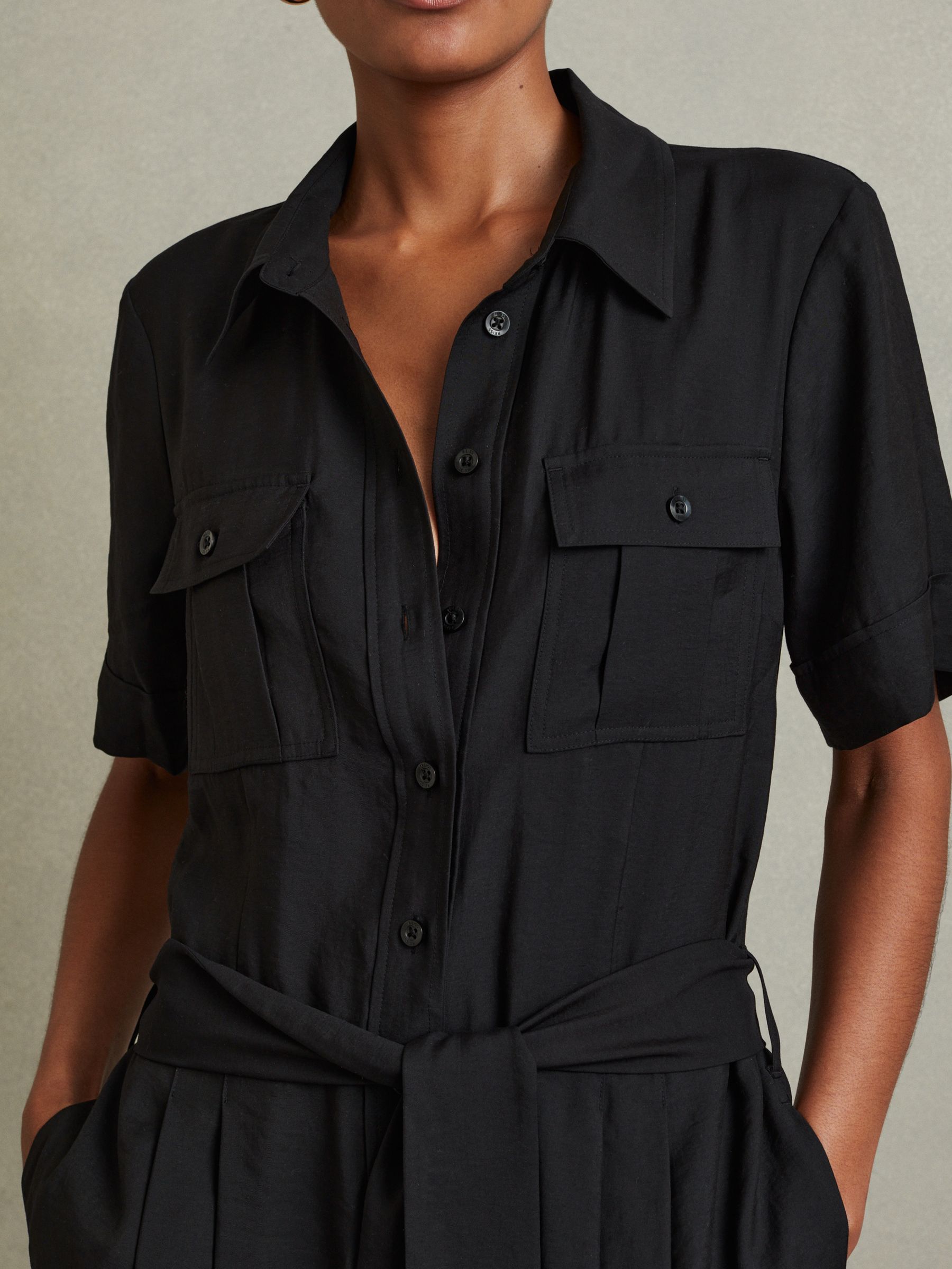Joanie Black Belted Utility Wide Leg Jumpsuit - Image 5 of 7