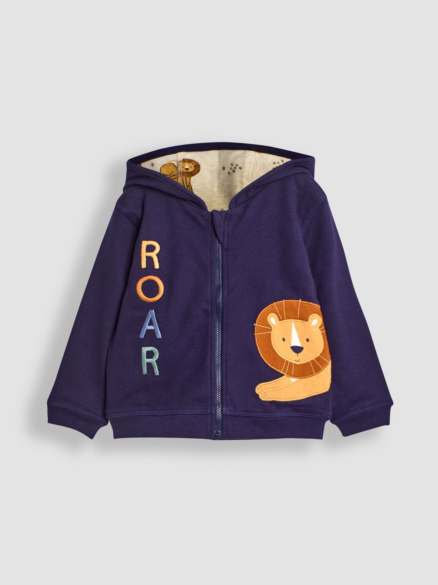 Navy Blue/Natural Lion Lion Appliqué Reversible Hoodie - Image 2 of 8