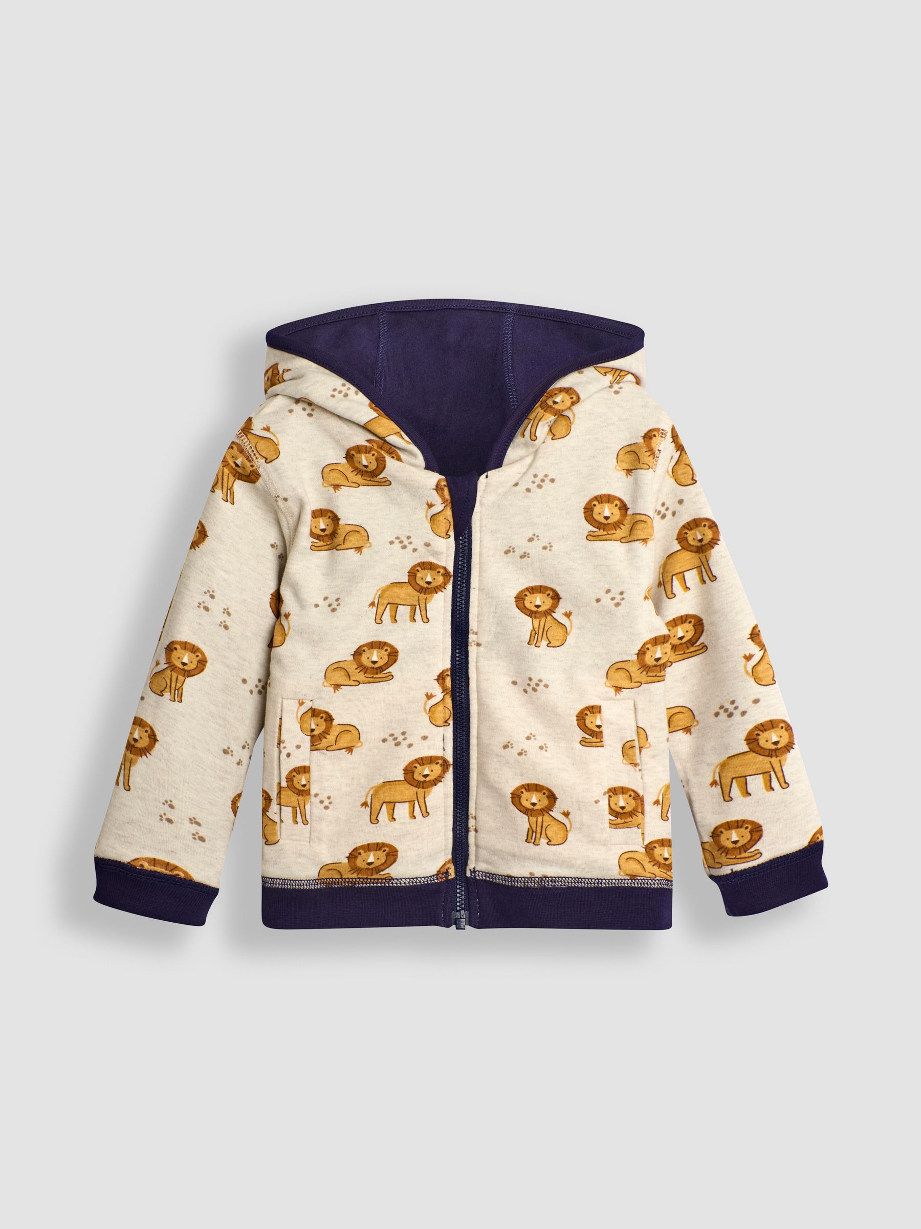 Navy Blue/Natural Lion Lion Appliqué Reversible Hoodie - Image 4 of 8