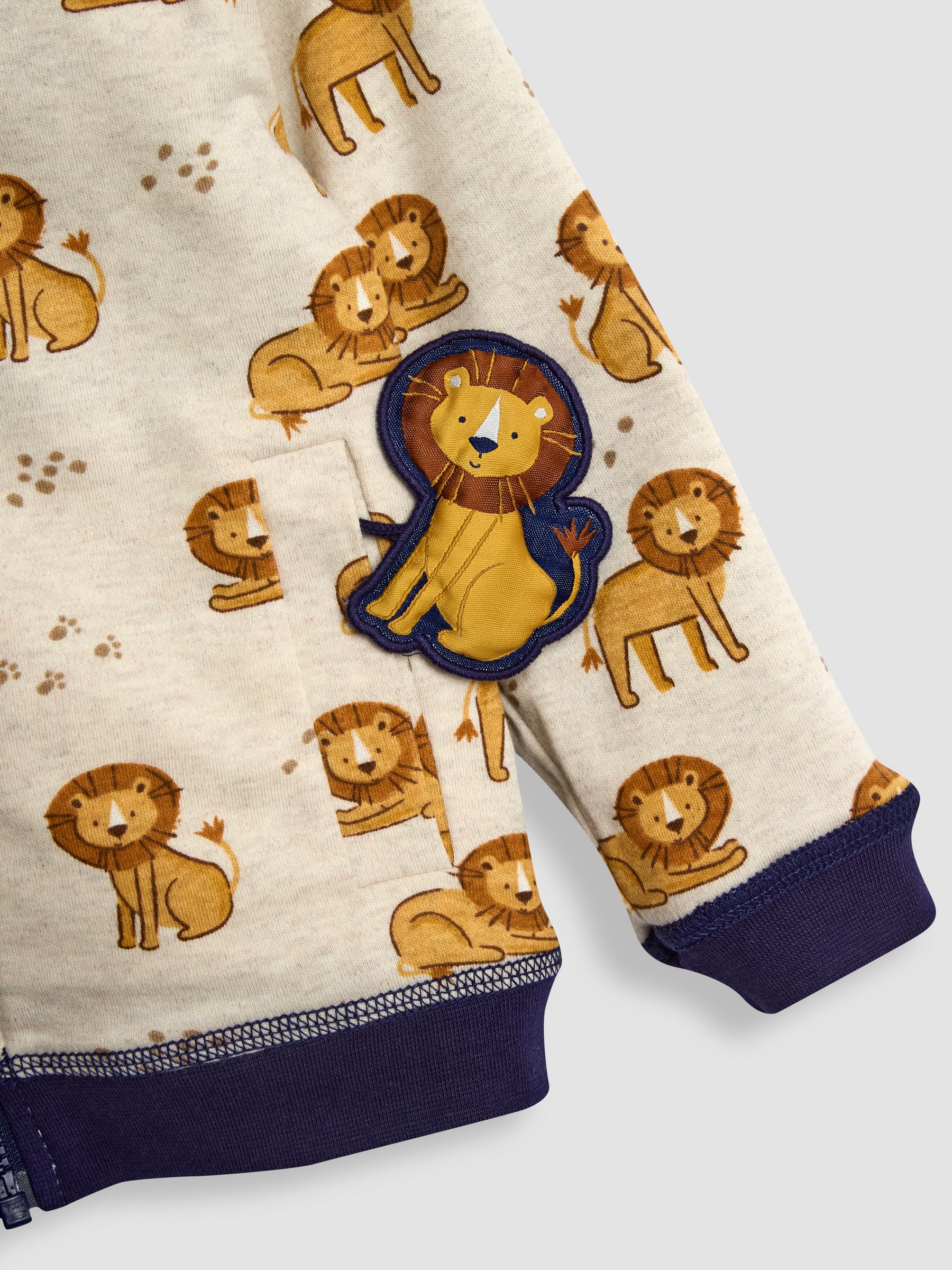 Navy Blue/Natural Lion Lion Appliqué Reversible Hoodie - Image 6 of 8