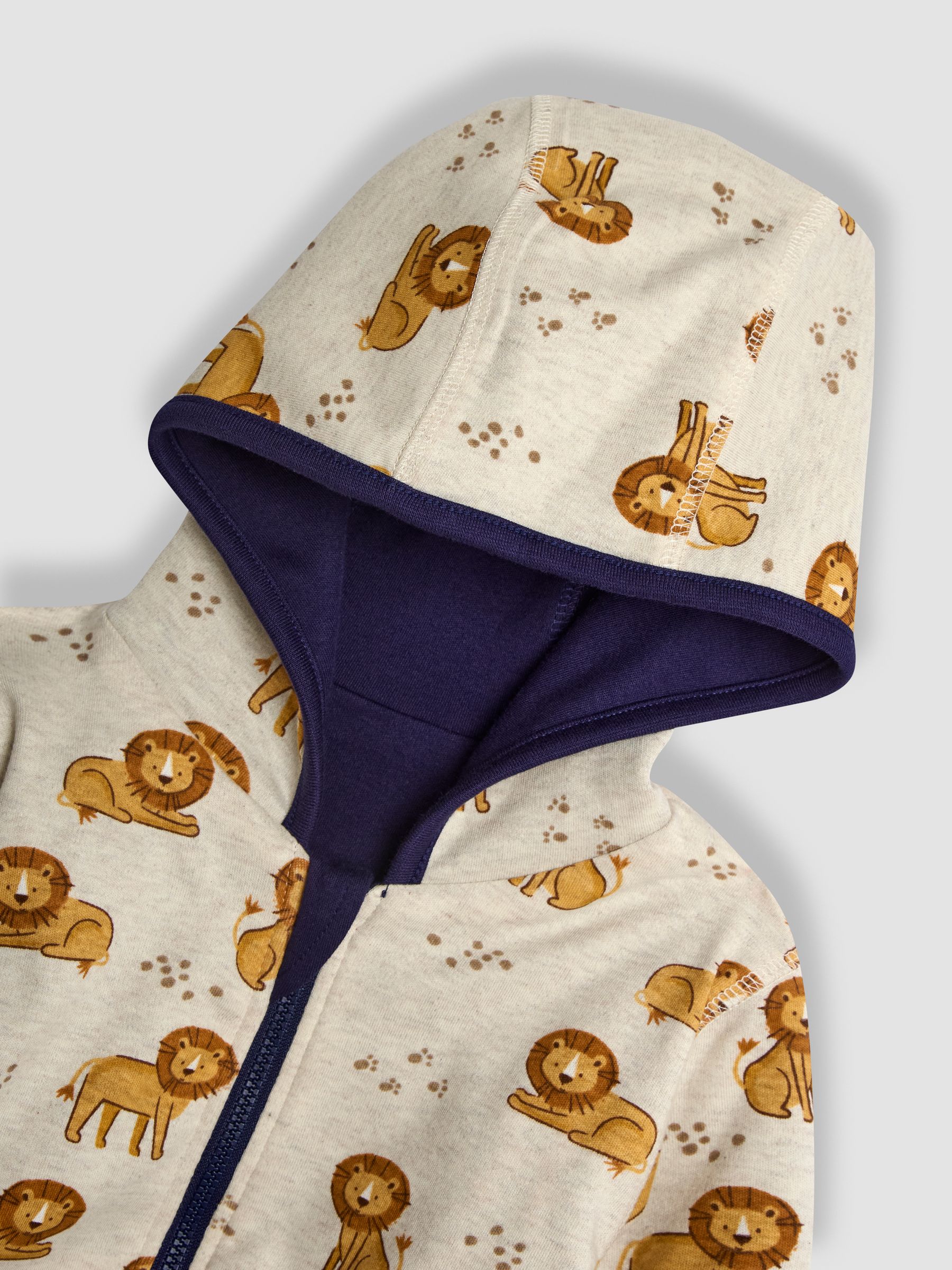 Navy Blue/Natural Lion Lion Appliqué Reversible Hoodie - Image 7 of 8