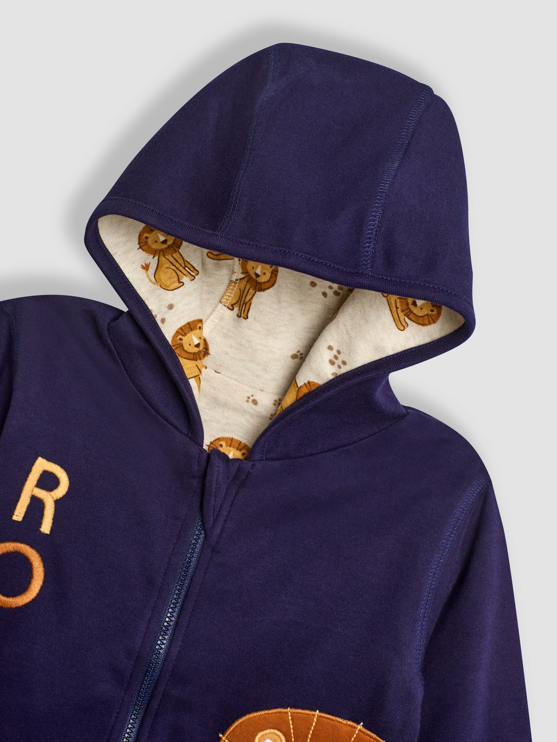 Navy Blue/Natural Lion Lion Appliqué Reversible Hoodie - Image 8 of 8