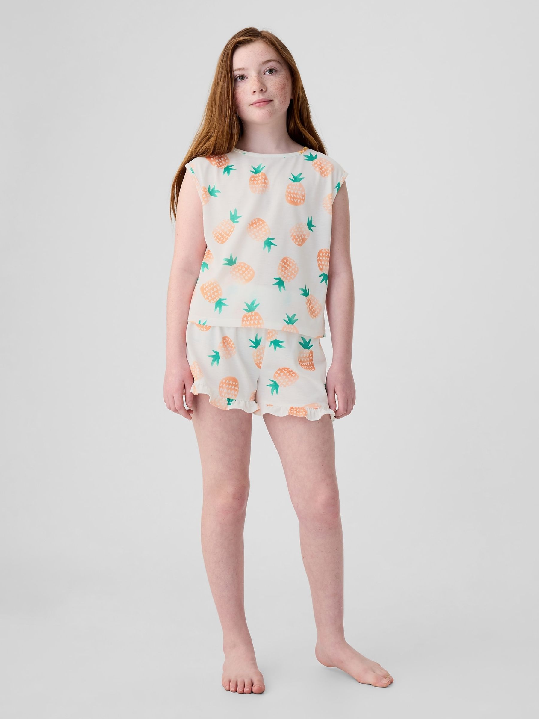 White Print Pyjama Sleeveless Shorts Set - Image 1 of 3