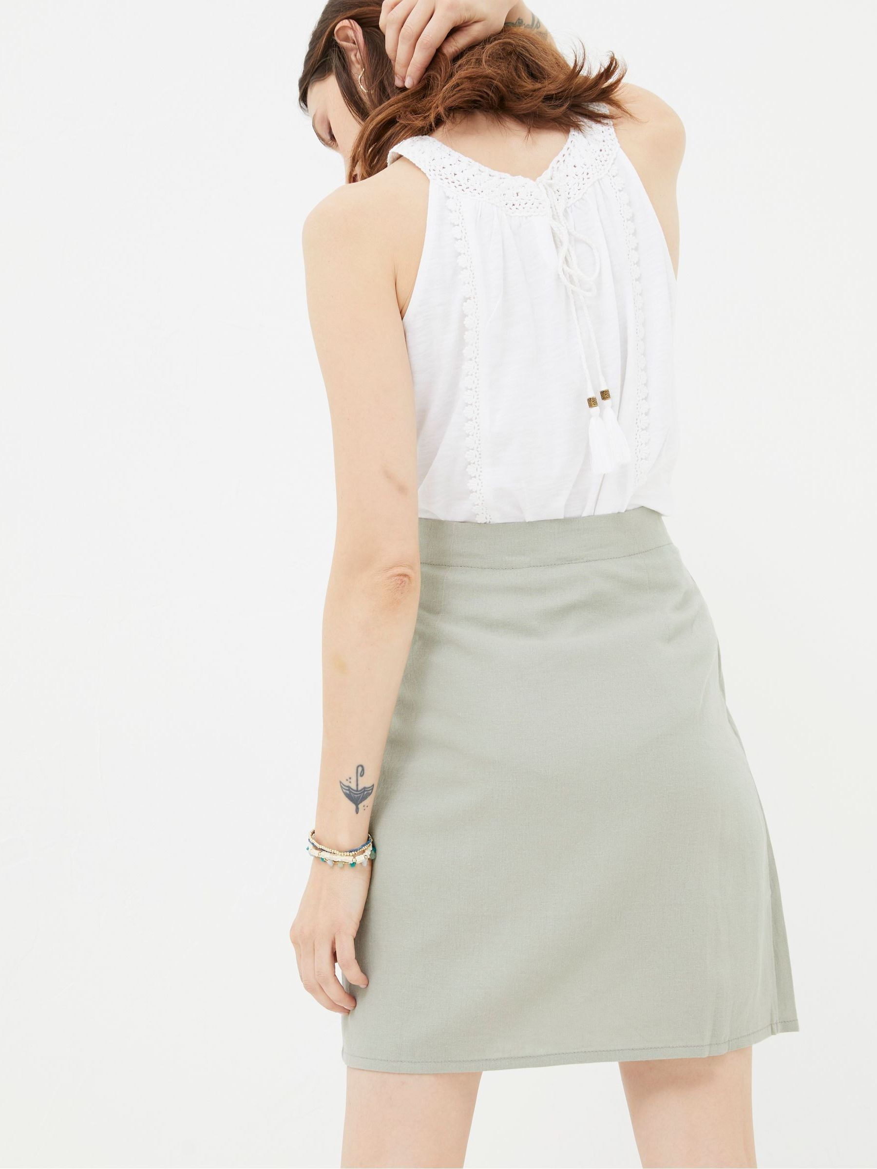 Mia Green Linen Blend Skirt - Image 7 of 10