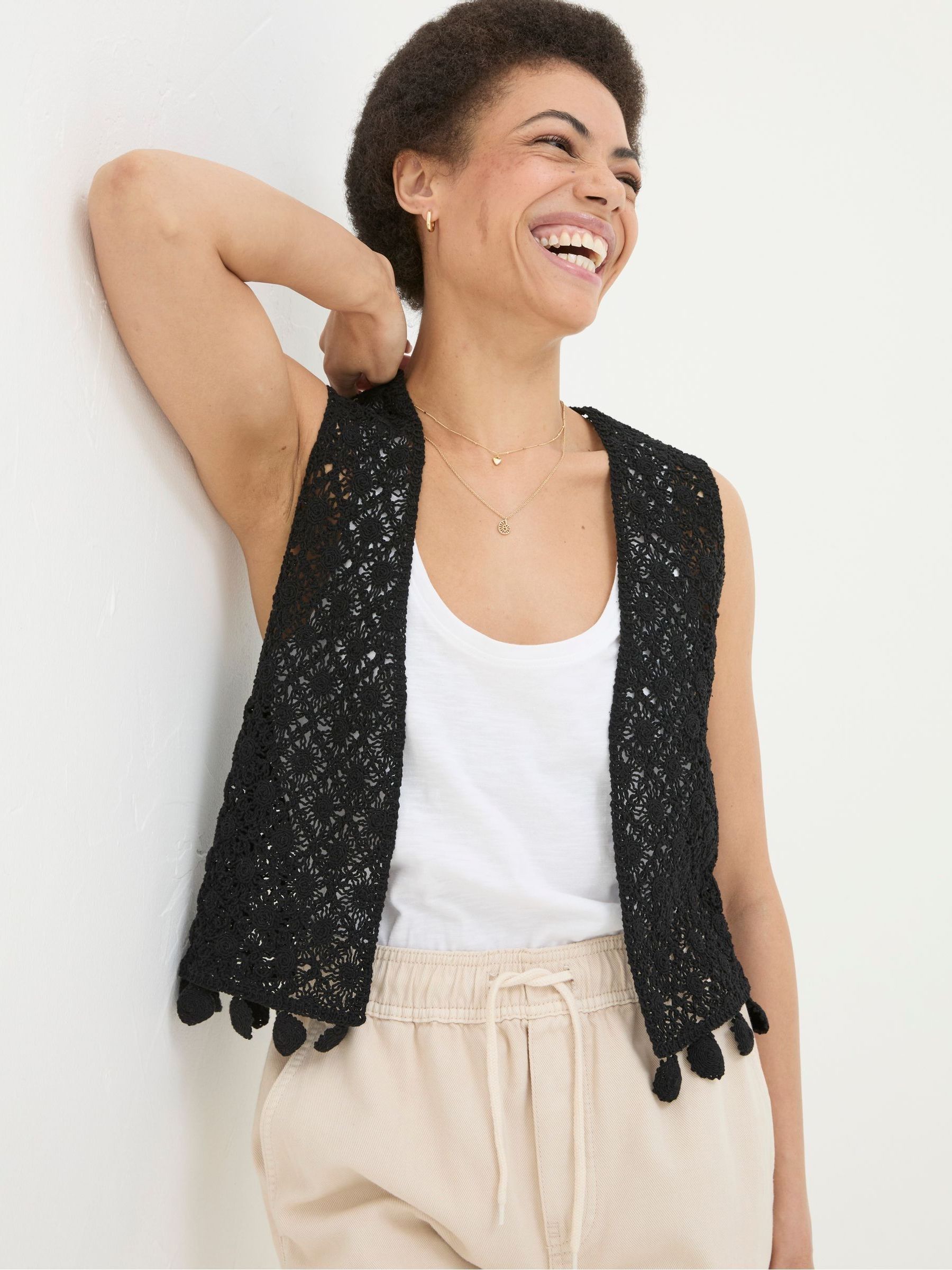 Black Coin Trim Crochet Waistcoat - Image 5 of 9