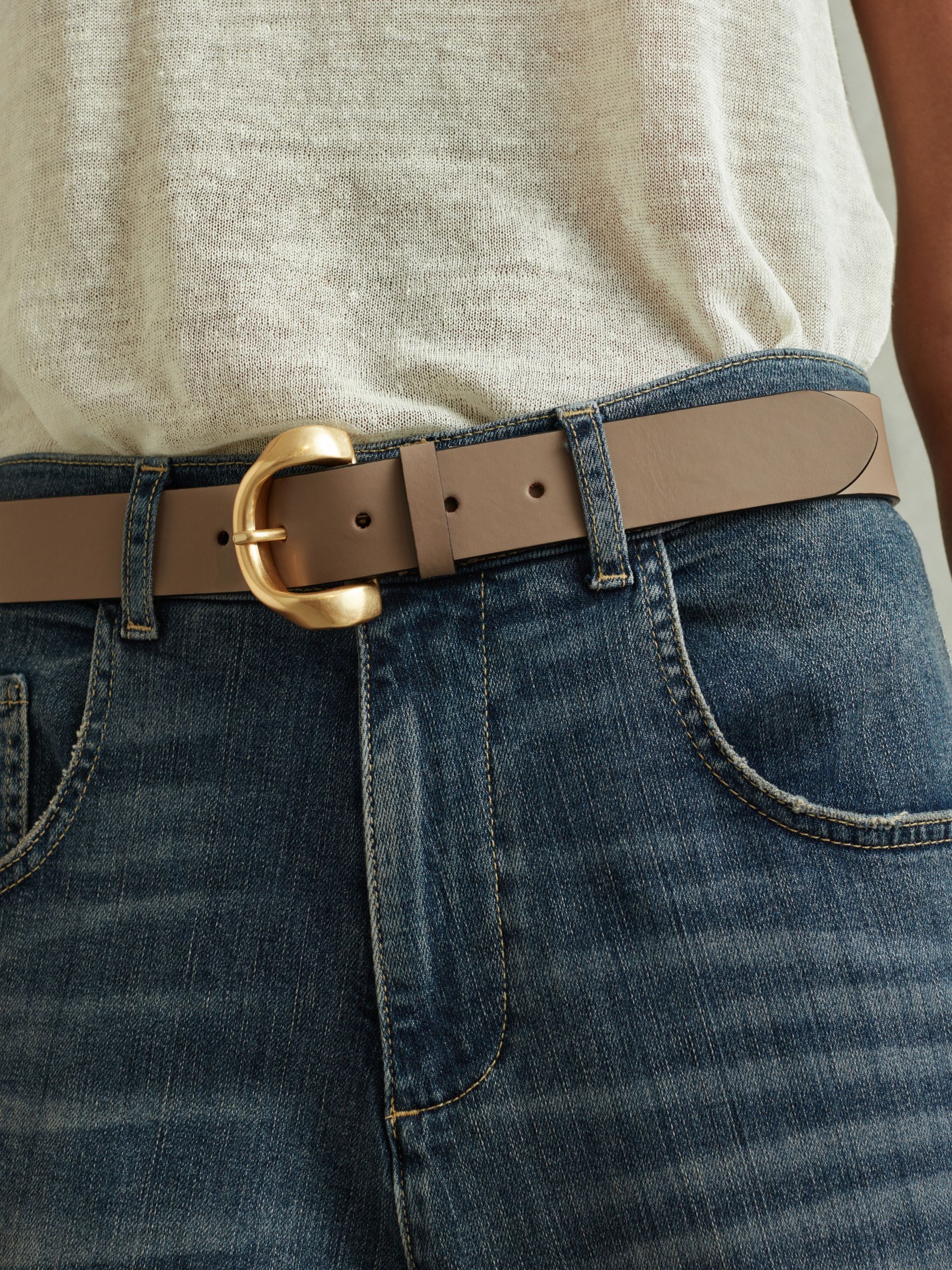 Indie Taupe Leather Twisted Buckle Belt - Image 2 of 4