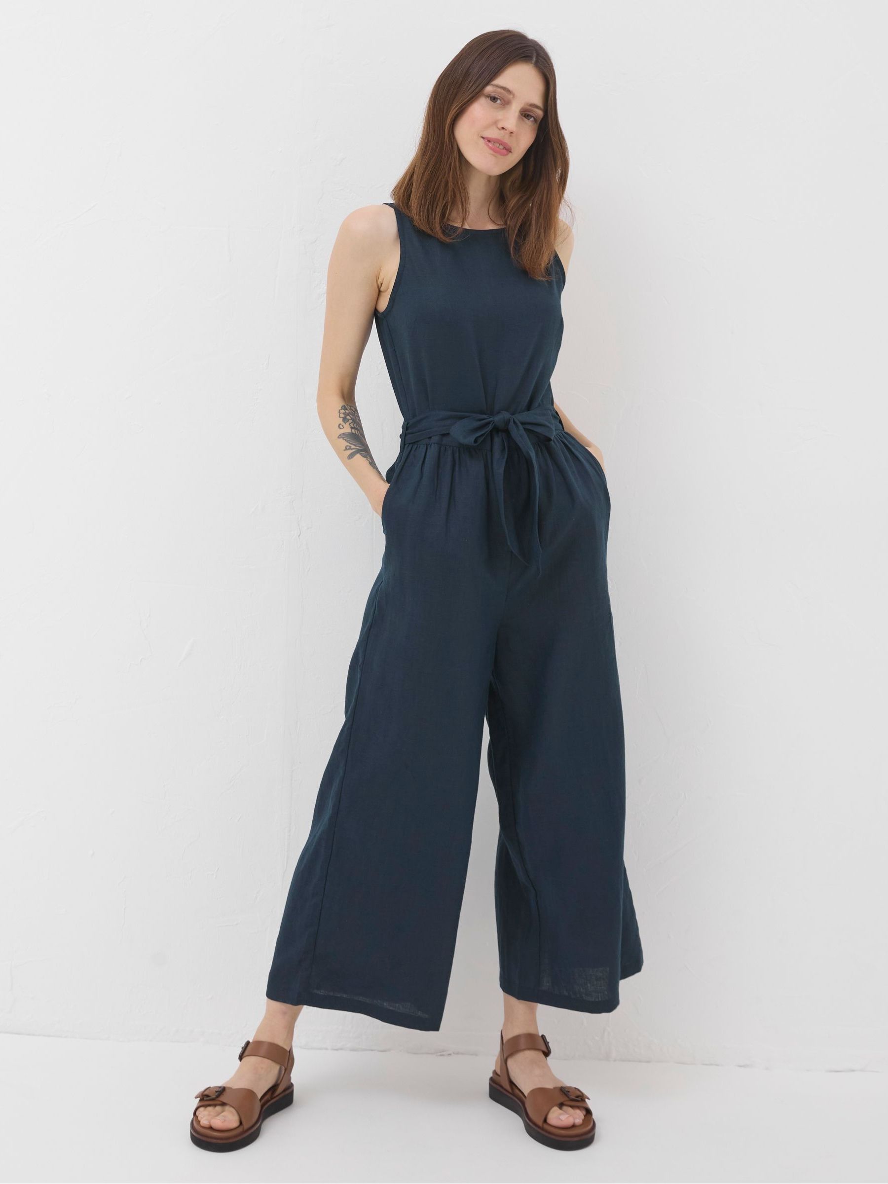 Liz Blue Linen Jumpsuit - Image 2 of 7