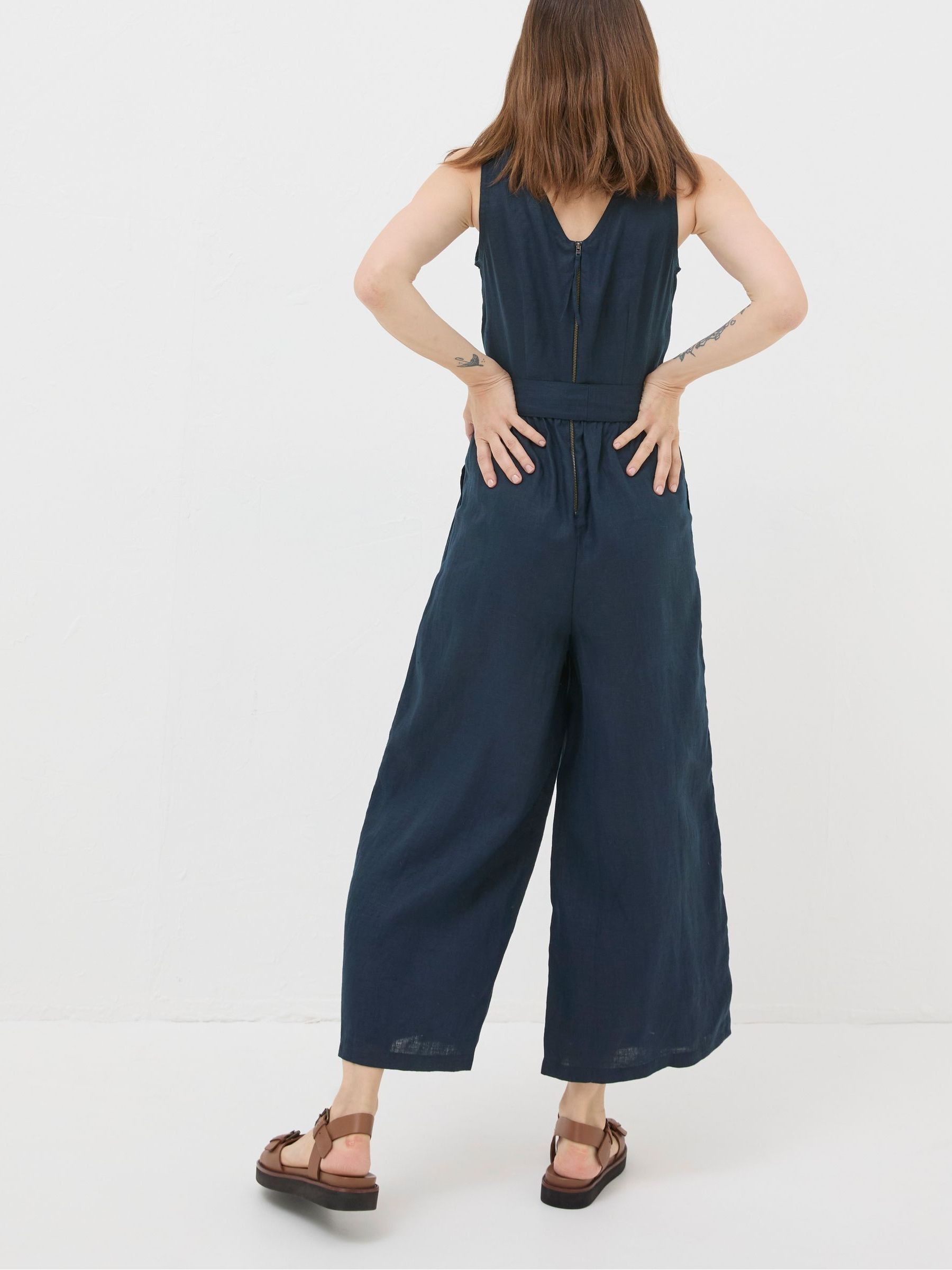 Liz Blue Linen Jumpsuit - Image 3 of 7