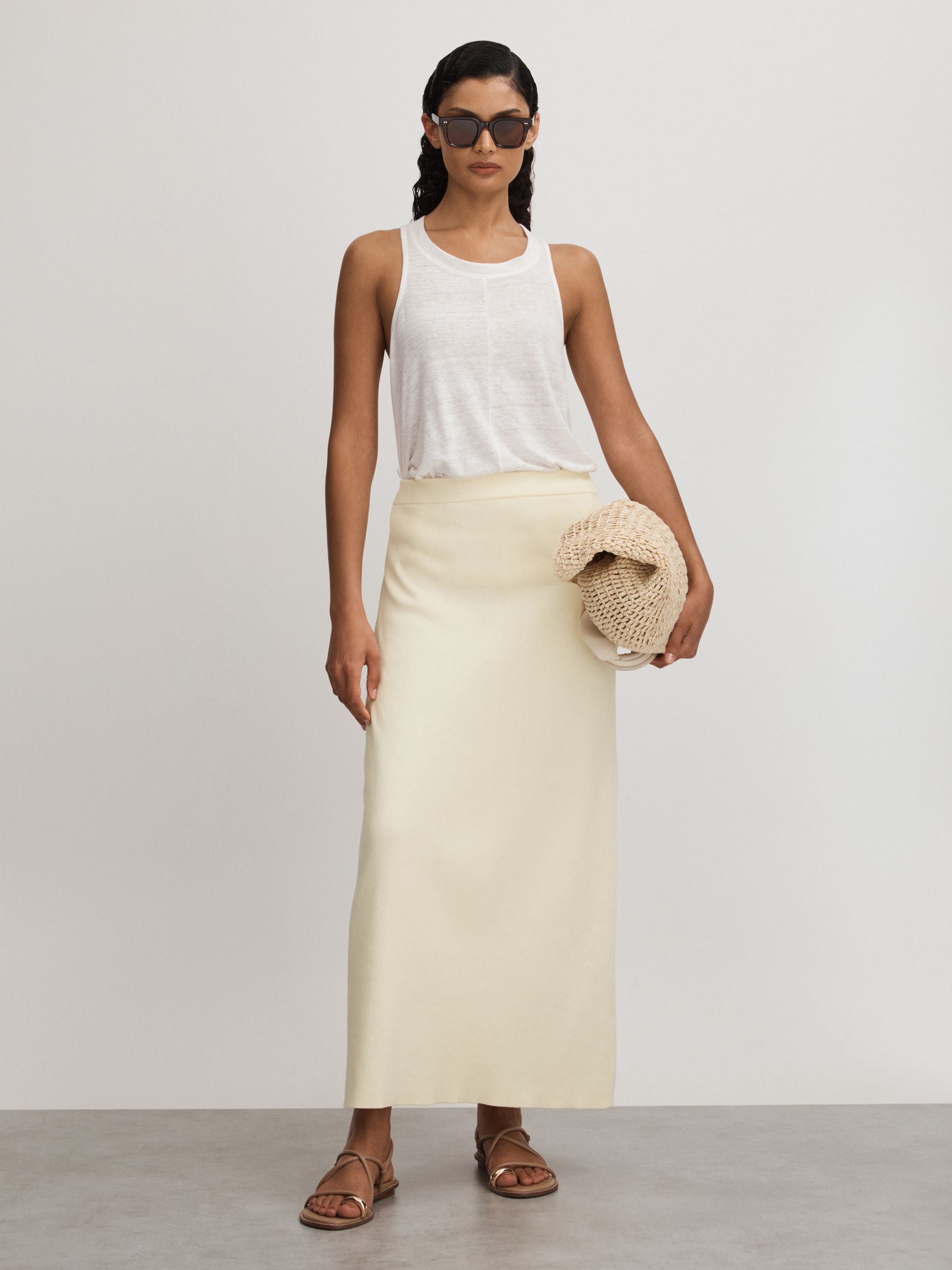 Ines White Anna Quan Knitted Cotton Midi Skirt - Image 1 of 5