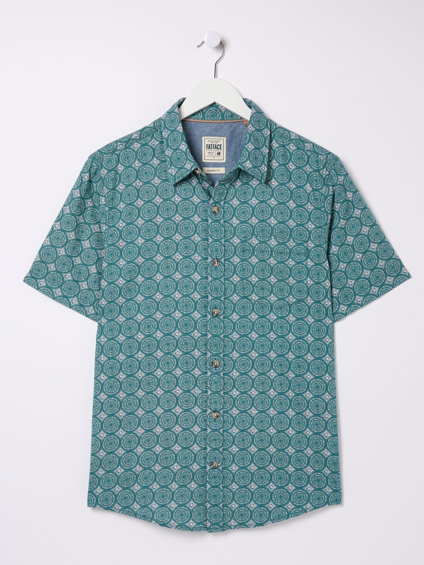 Green Short Sleeve Snave Tile Print Shirt - Image 6 of 6