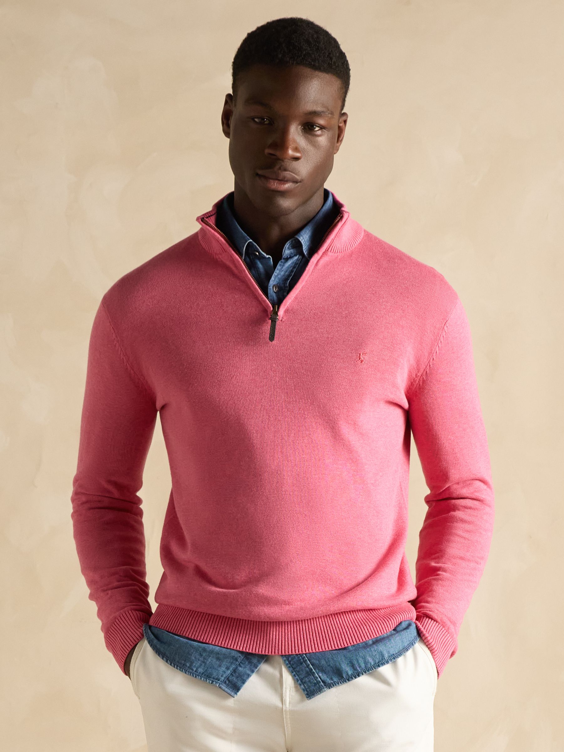 Hillside Rose Pink Quarter Zip Knitted Jumper - Image 1 of 6