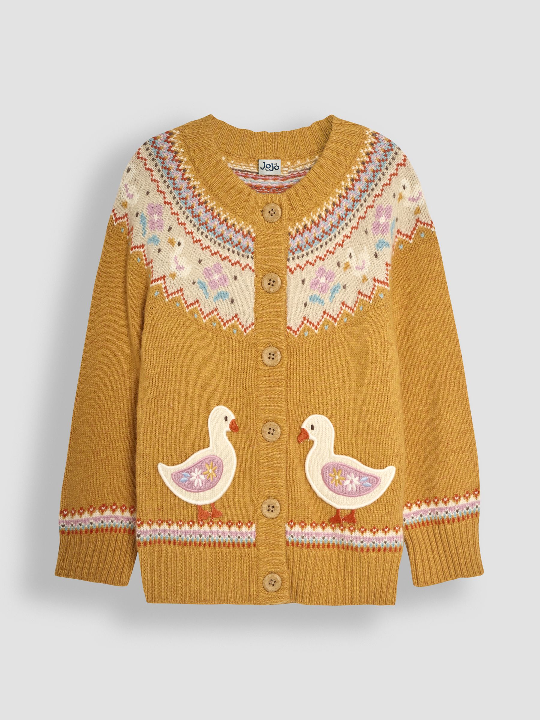 Mustard Yellow Duck Knit Fairisle Pattern Cardigan - Image 1 of 3