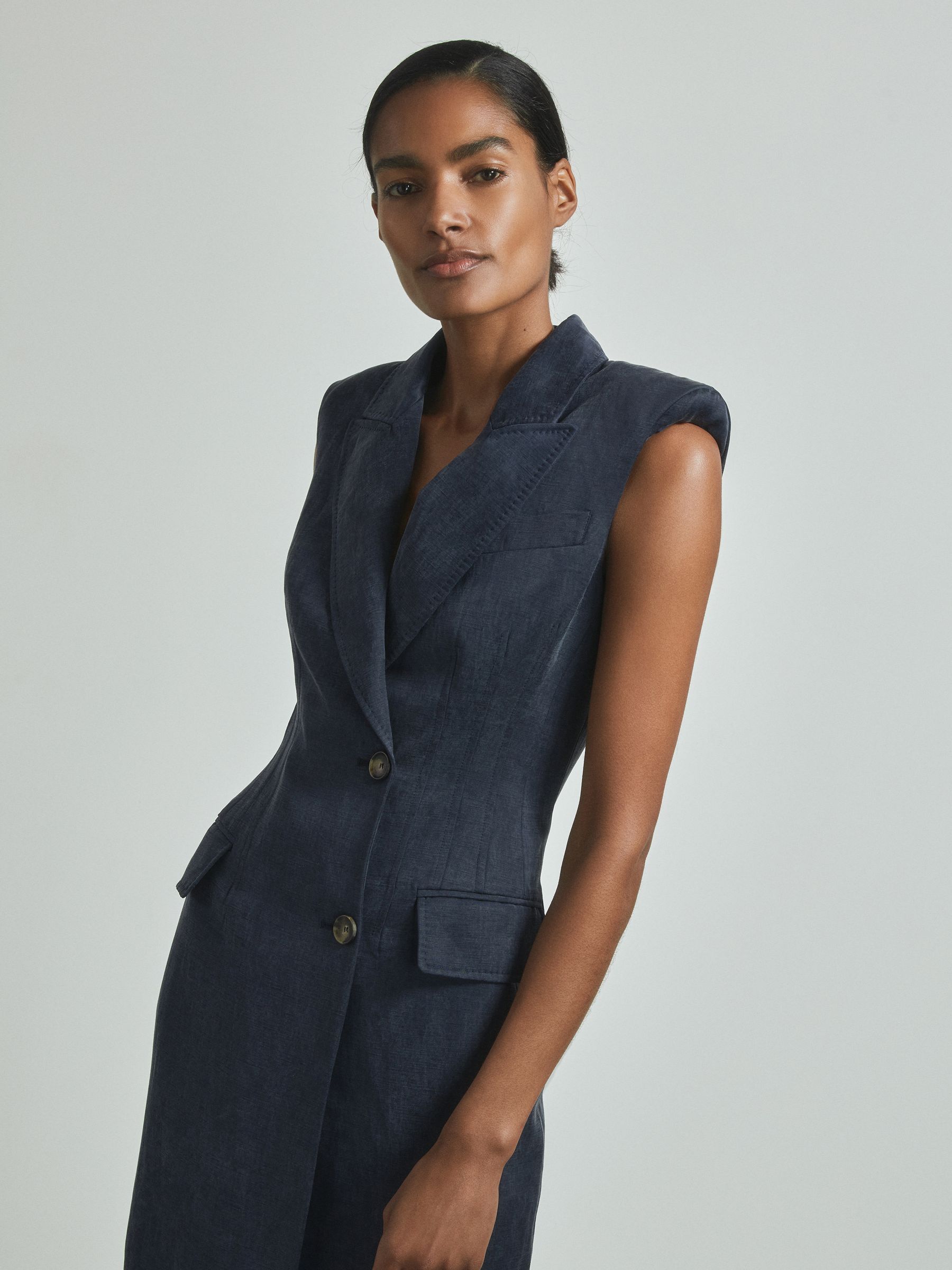 Atelier Cupro Tux Midi Dress in Navy - Image 1 of 6