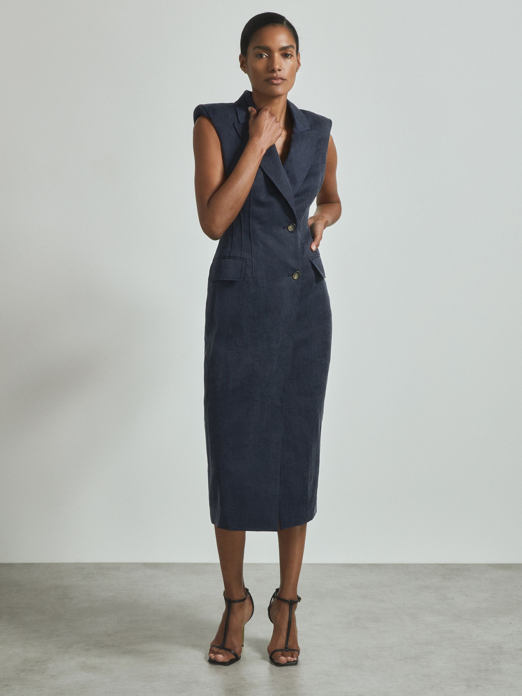 Atelier Cupro Tux Midi Dress in Navy - Image 3 of 6