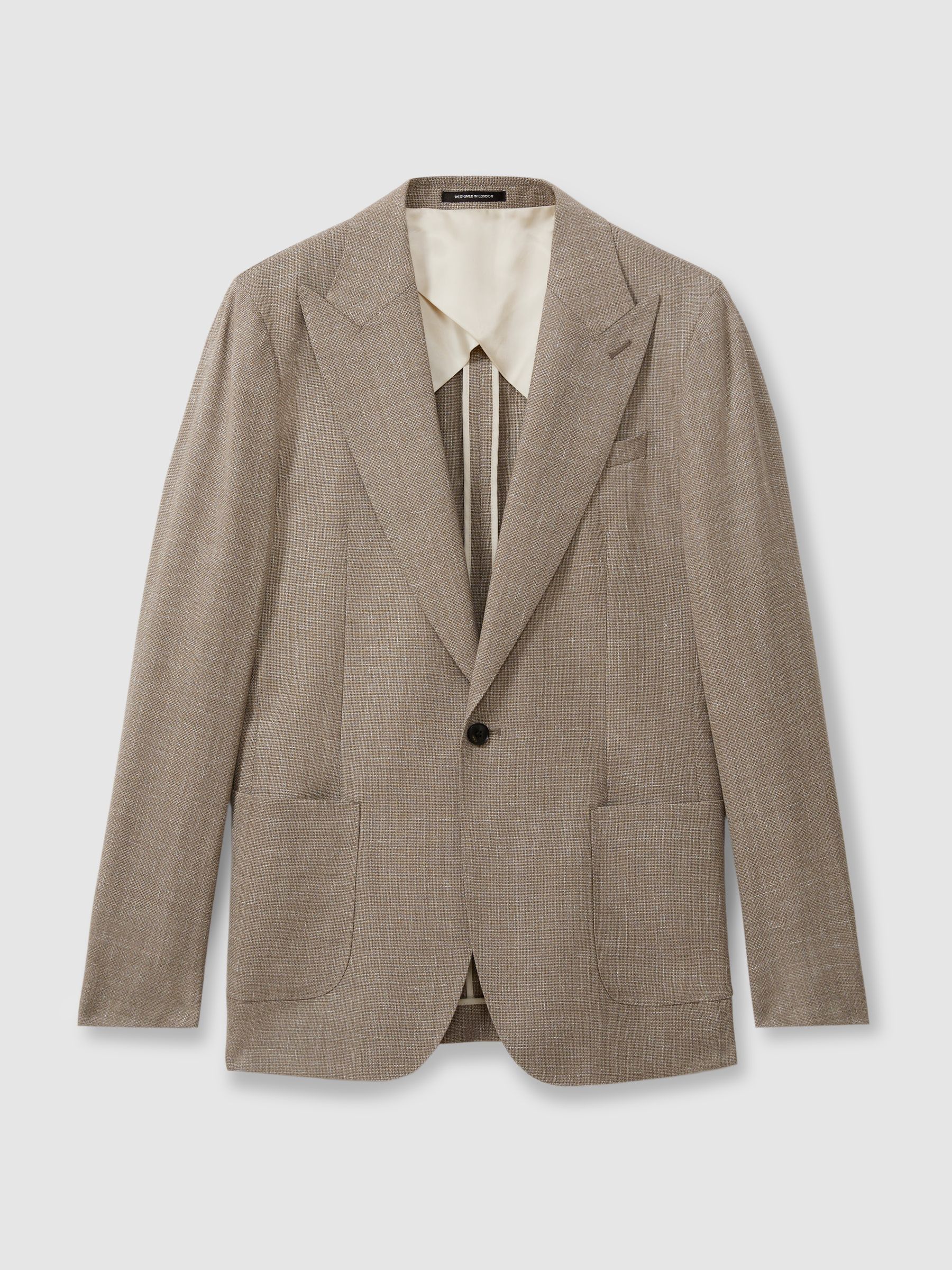 Clutch Mid Brown Wool Blend Textured Slub Single Breasted Blazer - Image 2 of 6