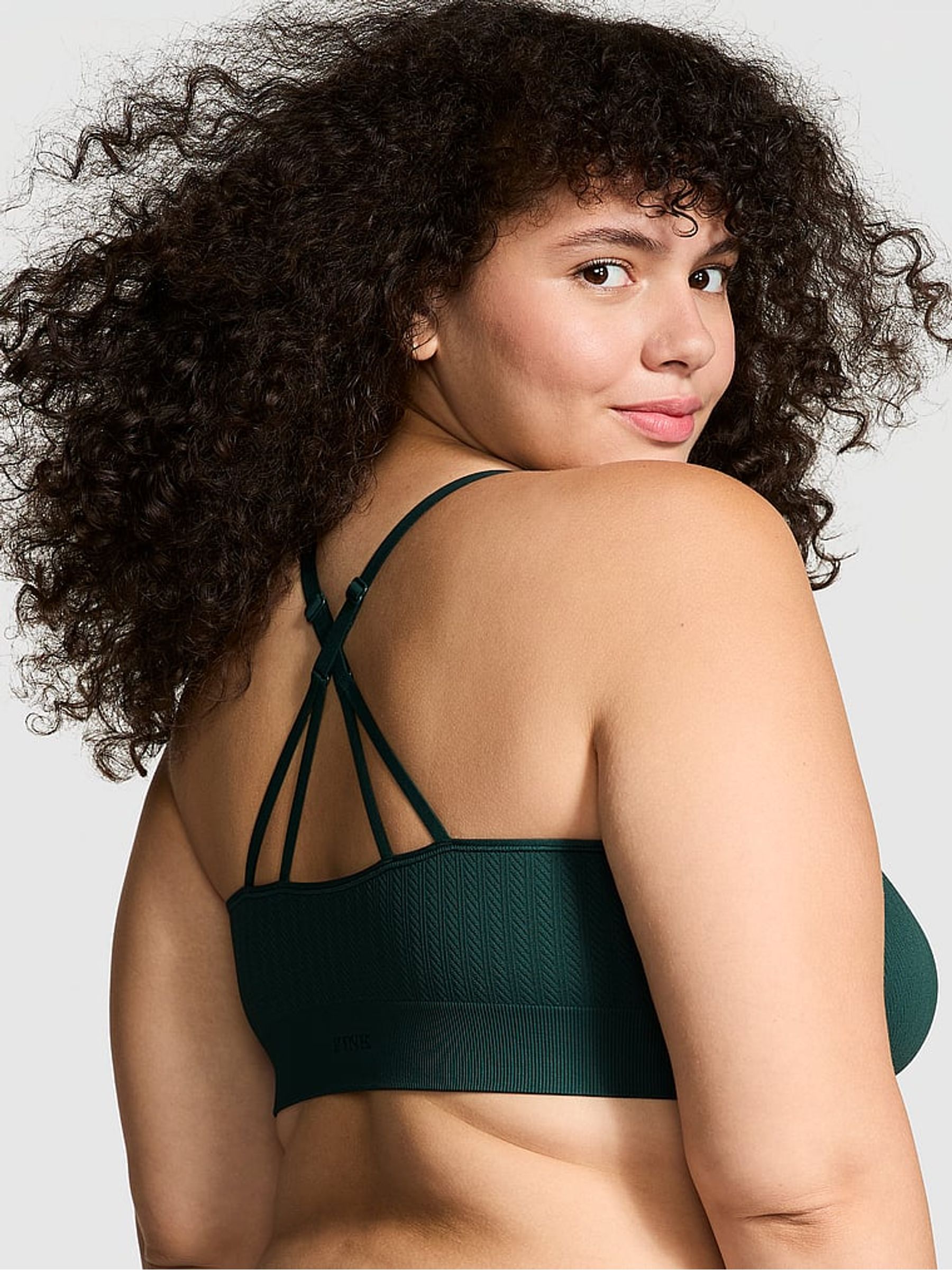 Deep Forest Green Seamless Cable Knit Sports Bra - Image 2 of 3