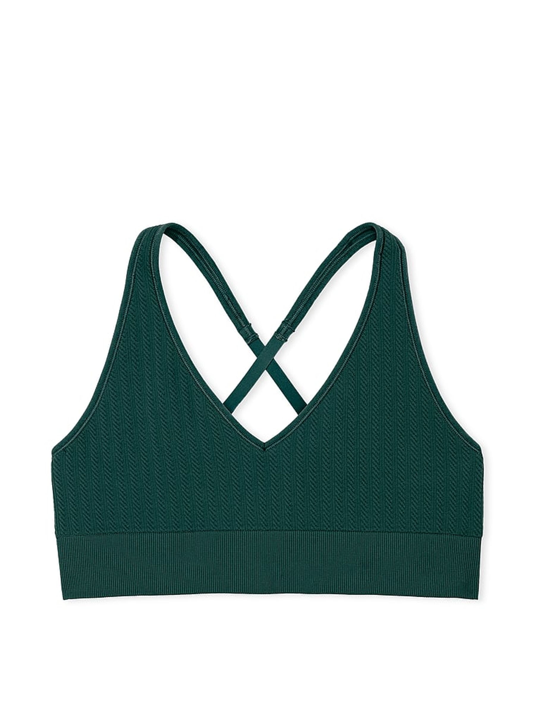 Deep Forest Green Seamless Cable Knit Sports Bra - Image 3 of 3
