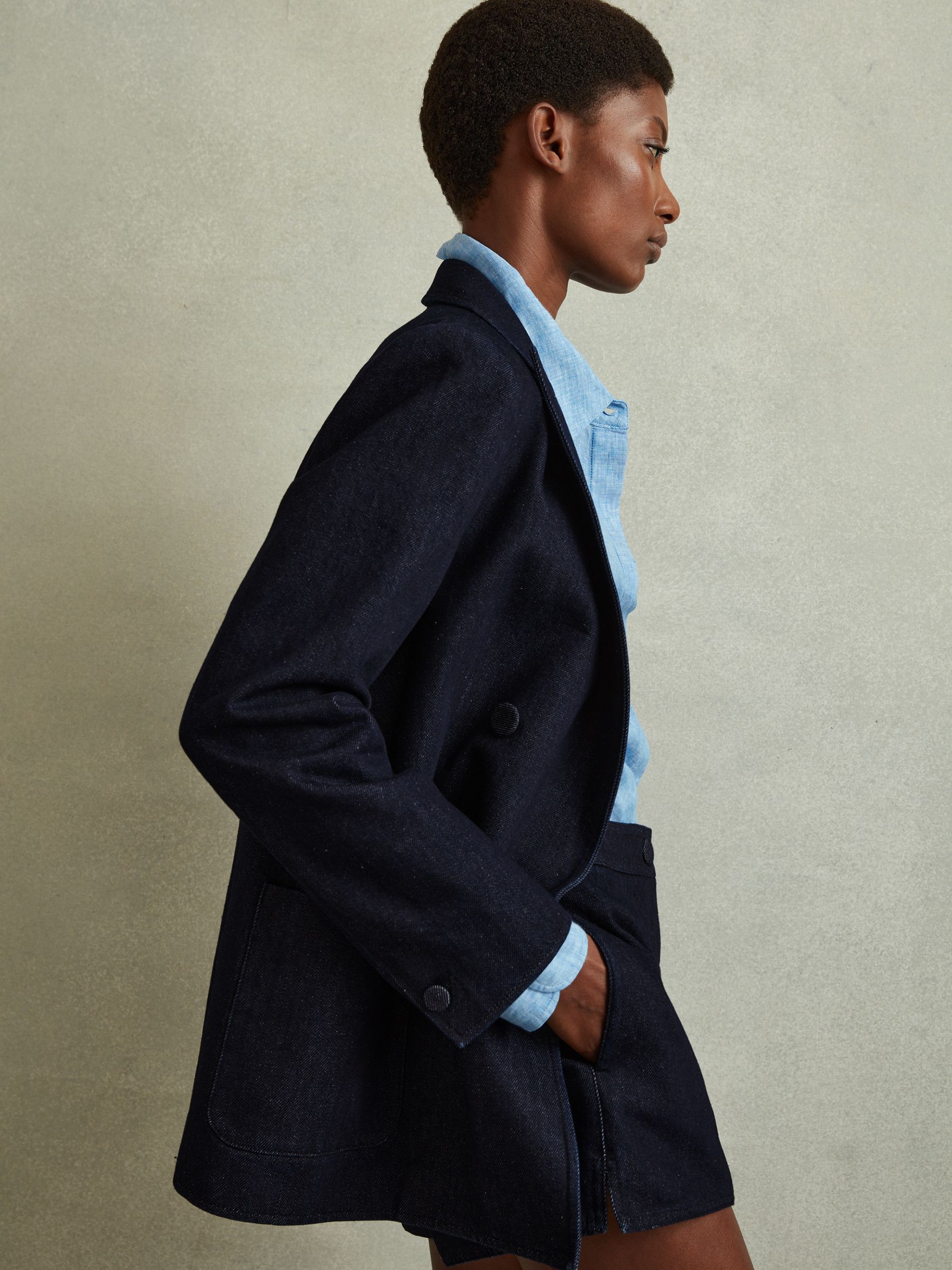 Double Breasted Denim Suit: Blazer in Dark Blue - Image 4 of 6