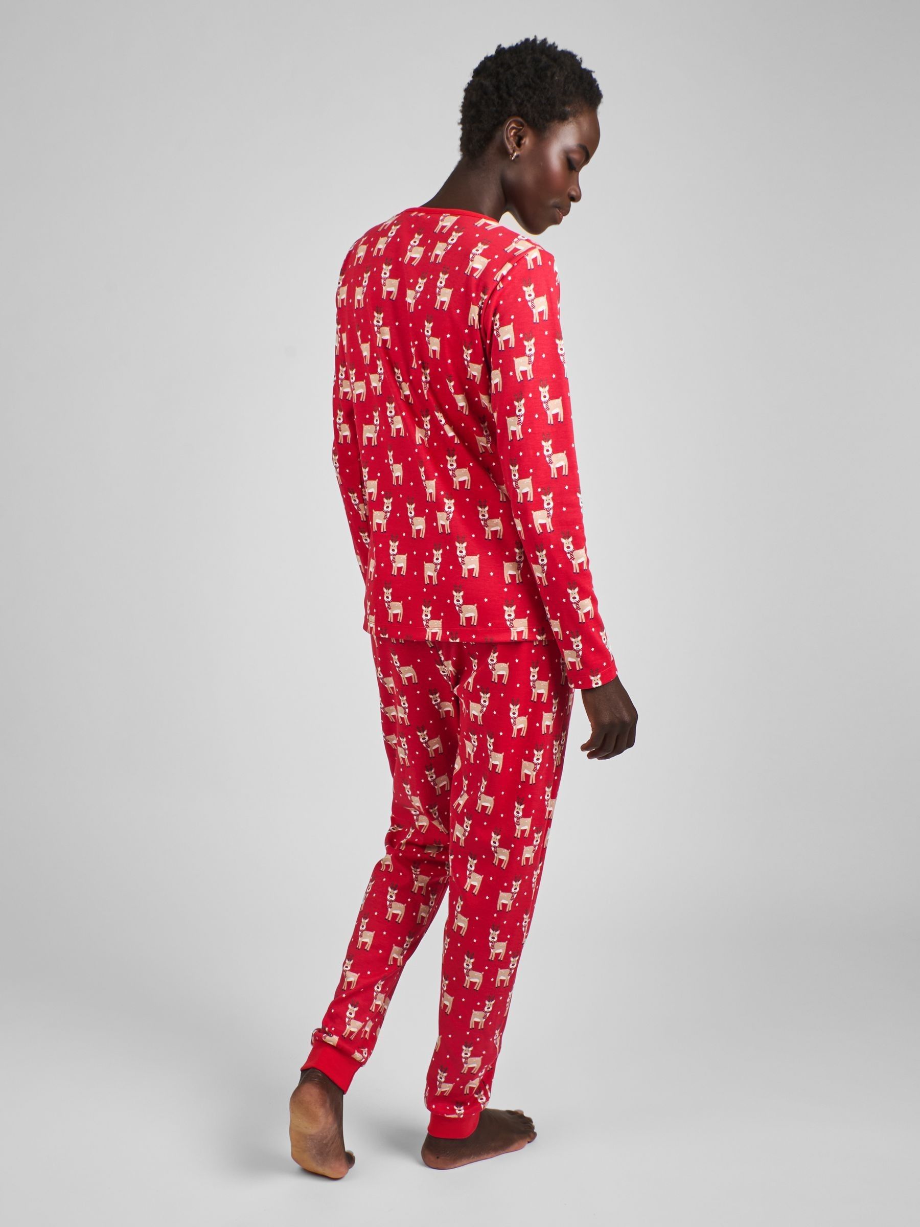 Red Womens Reindeer Print Pyjamas Set - Image 2 of 4