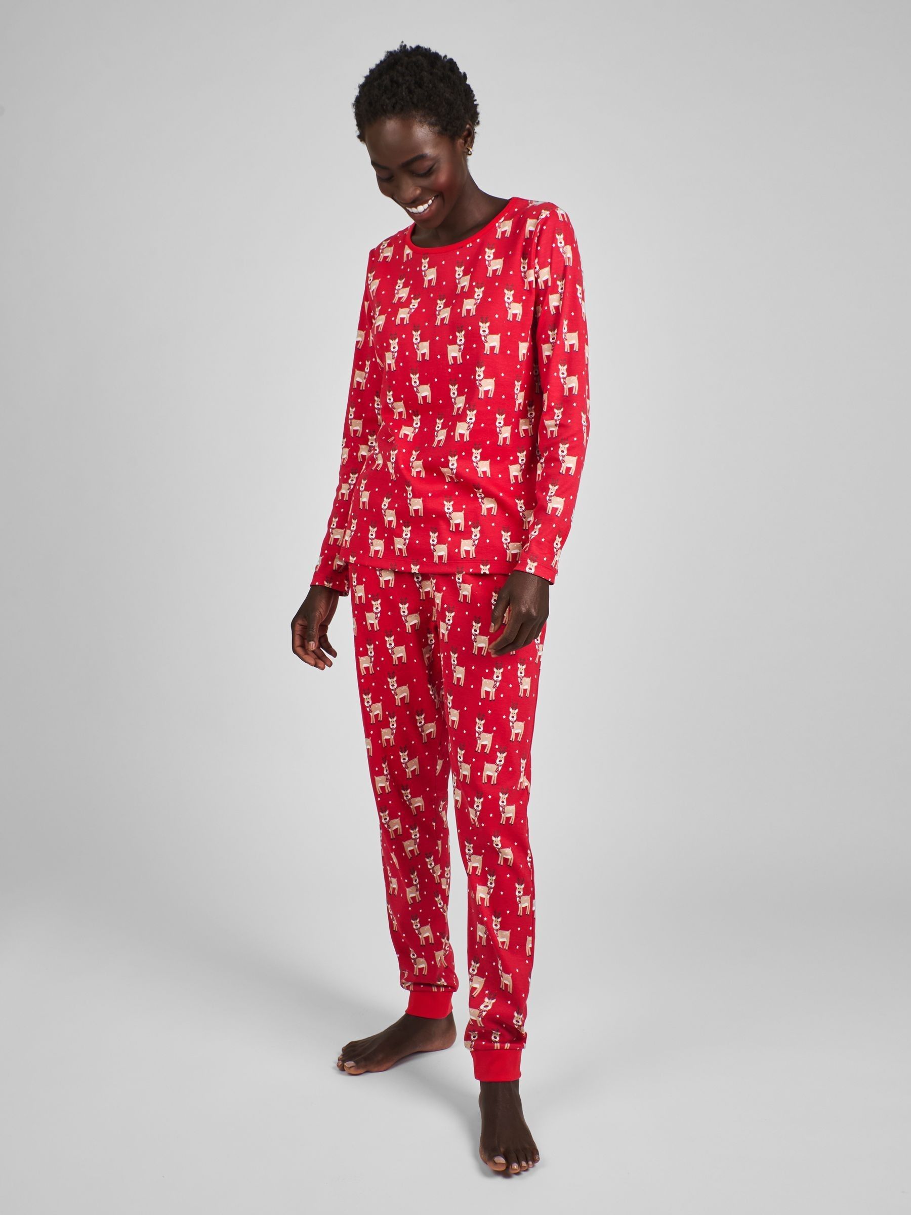 Red Womens Reindeer Print Pyjamas Set - Image 3 of 4