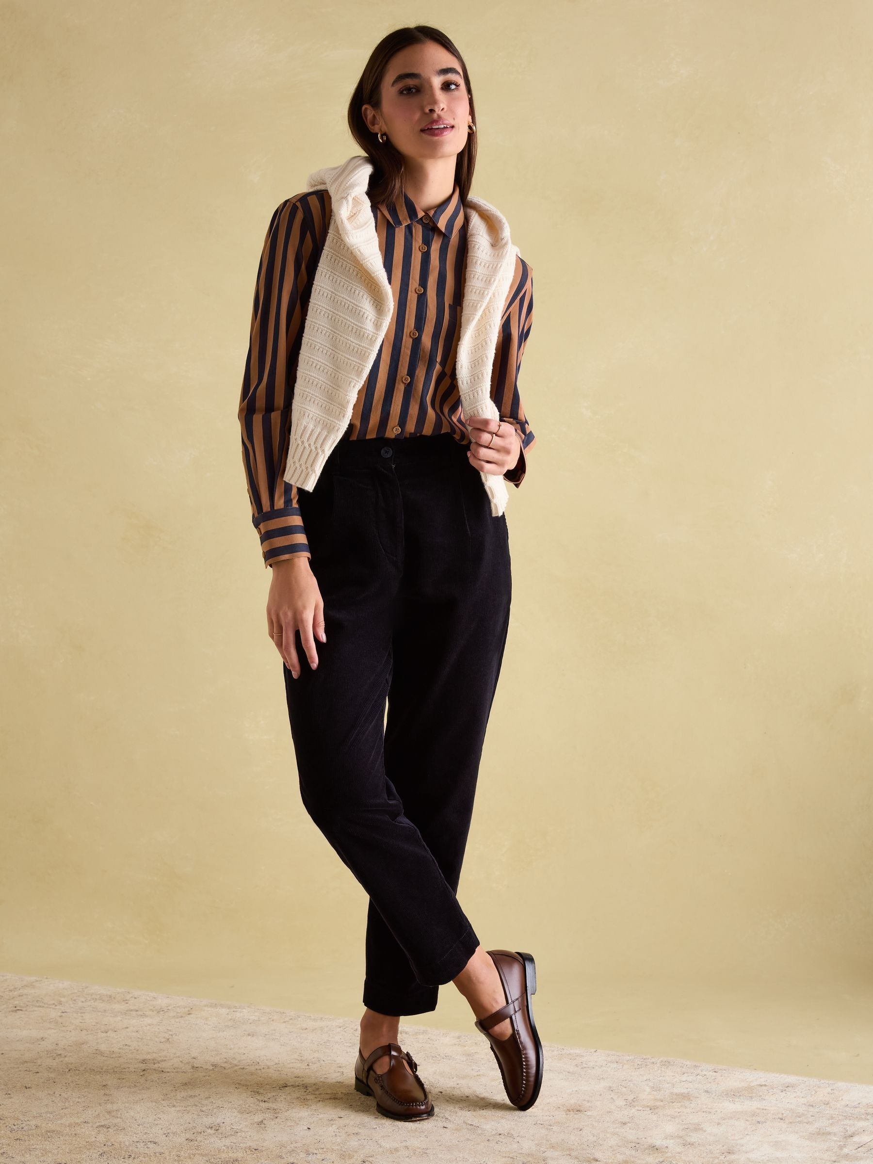 Amilla Navy & Tan Stripe Shirt - Image 3 of 6