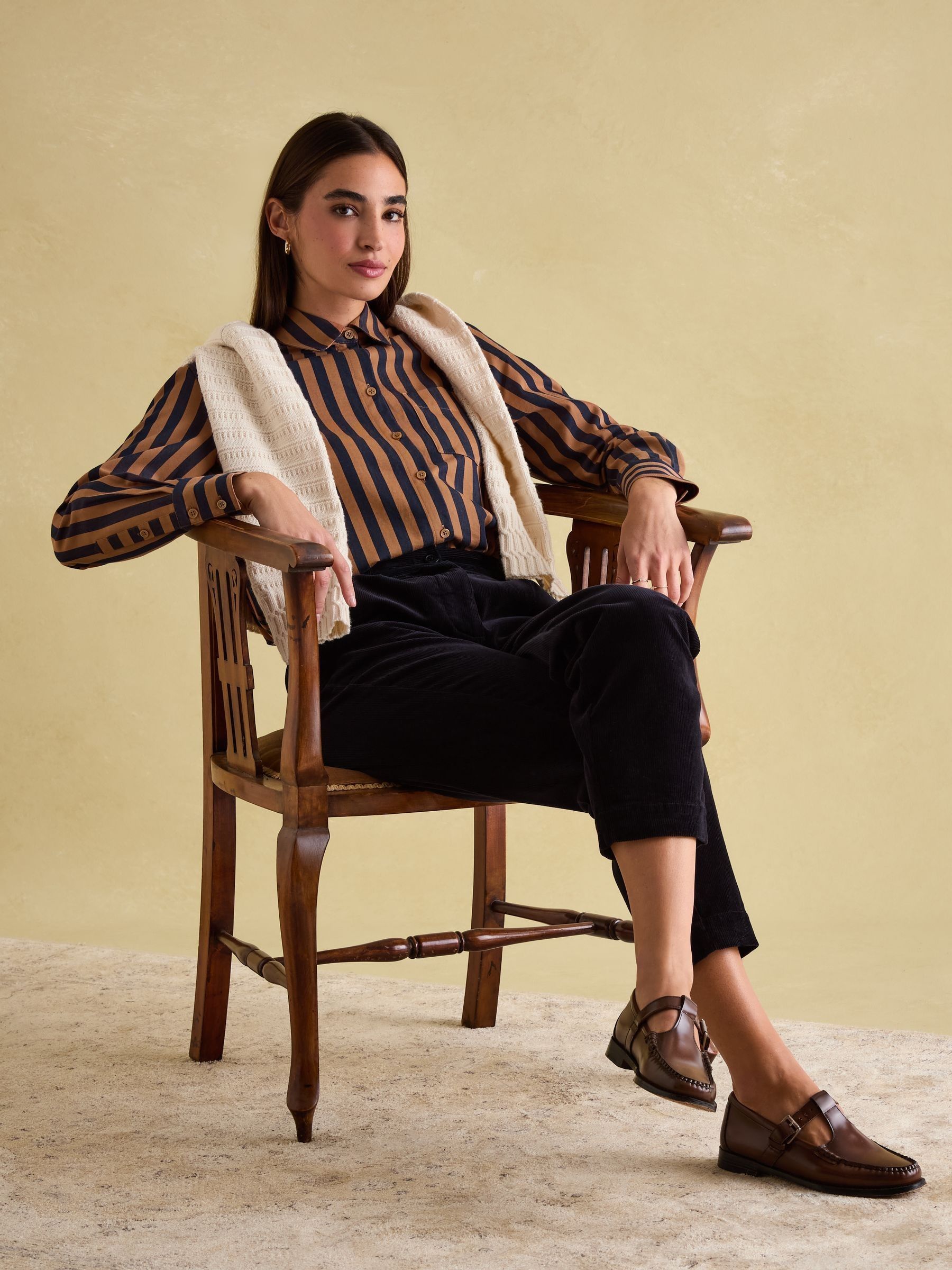Amilla Navy & Tan Stripe Shirt - Image 4 of 6