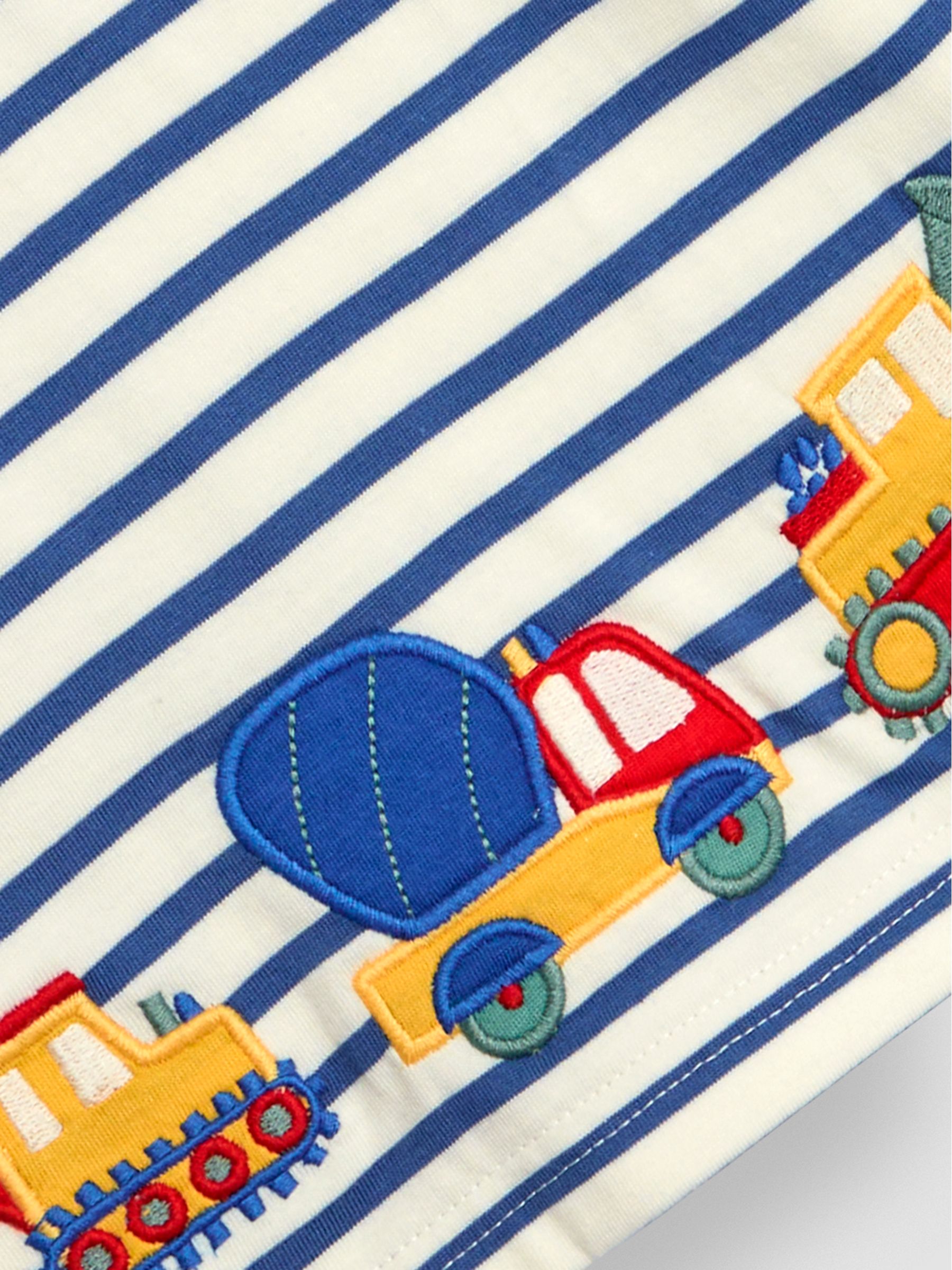 Ecru Blue Stripe Construction Appliqué Border Top - Image 3 of 3
