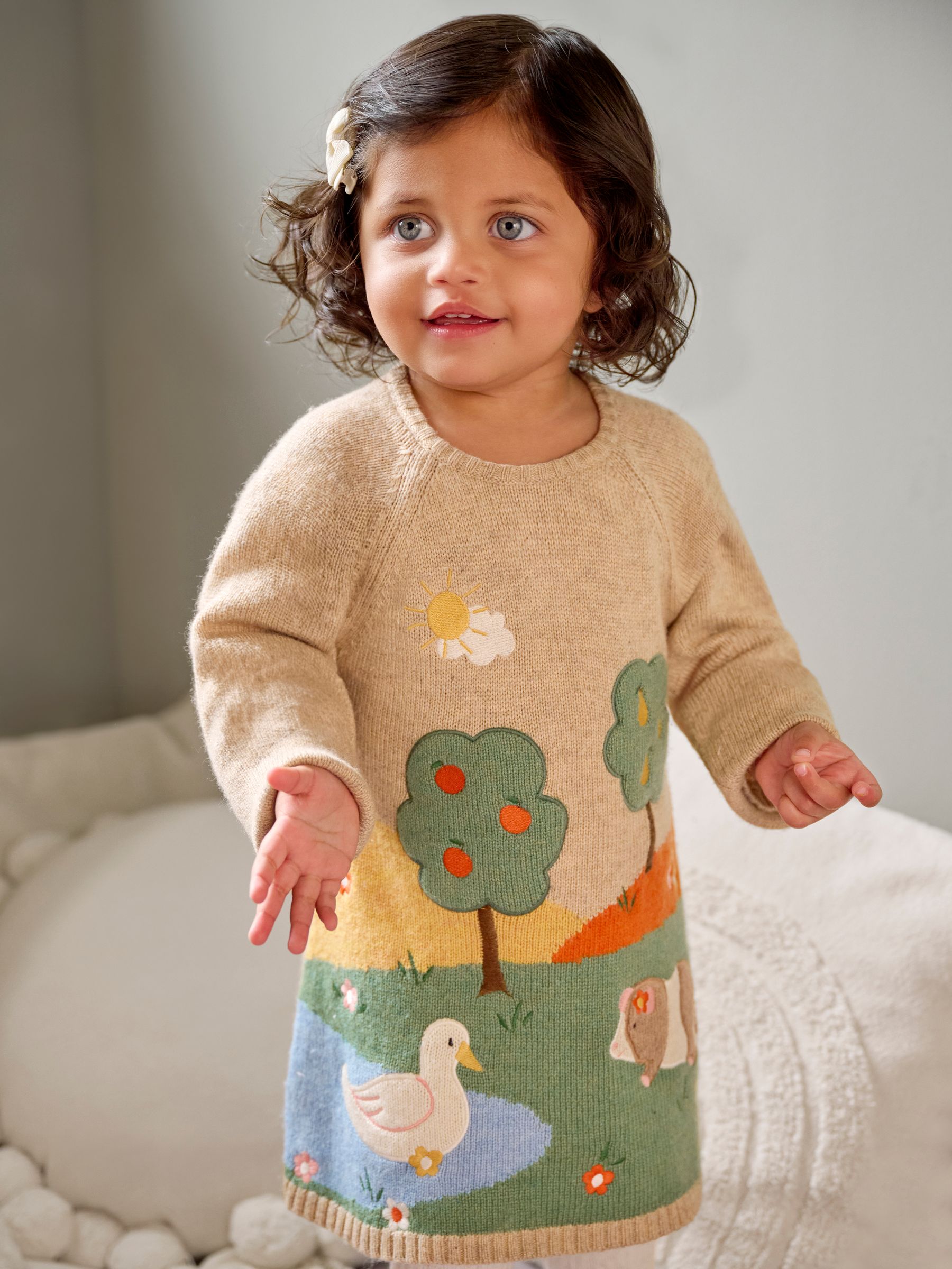 Neutral Duck & Guinea Pig Scene Knitted Dress - Image 2 of 5