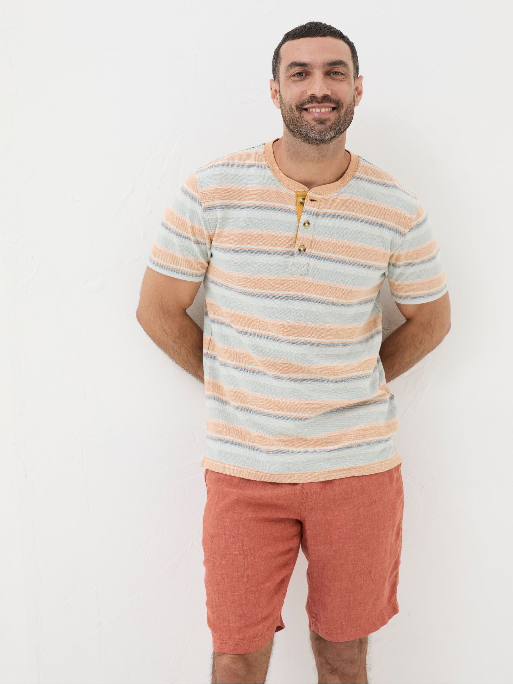 Orange Trescowe Textured Stripe Henley T-Shirt - Image 1 of 5