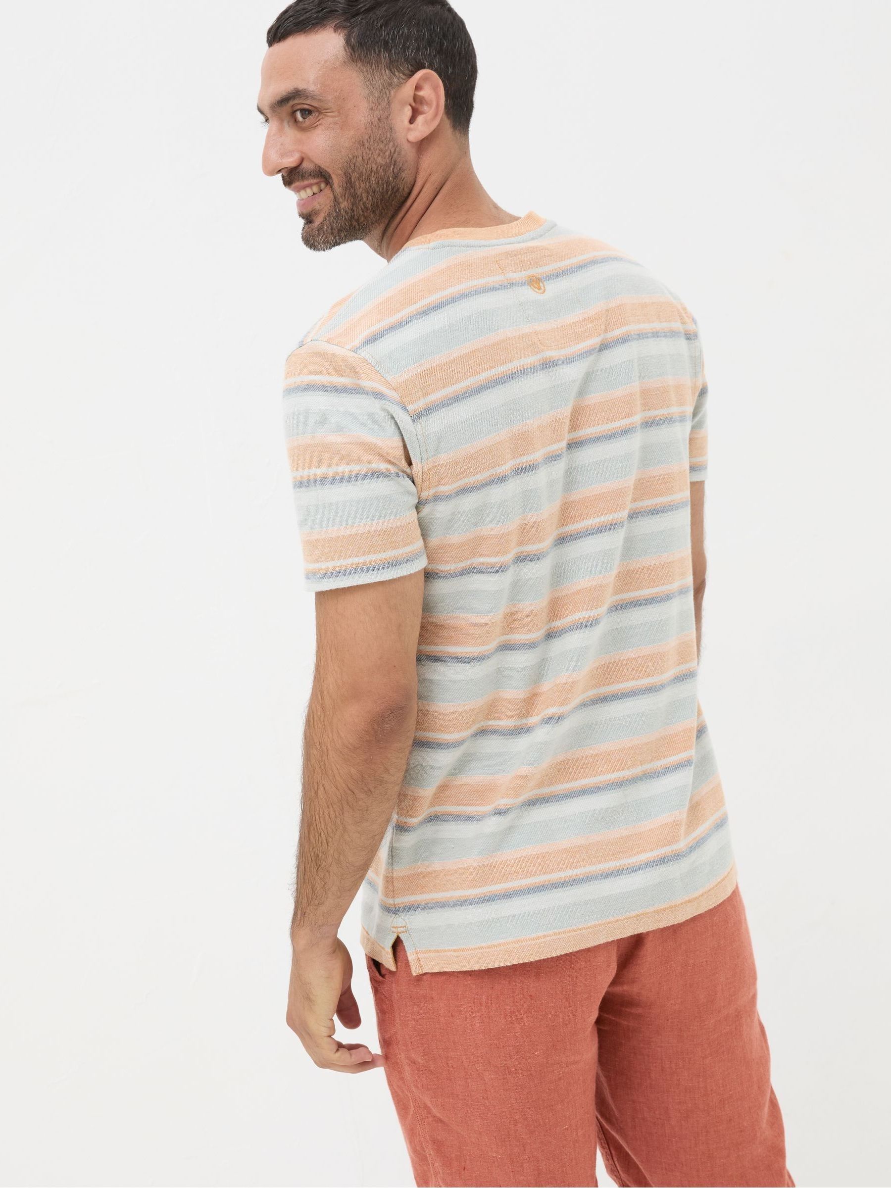 Orange Trescowe Textured Stripe Henley T-Shirt - Image 2 of 5 Orange Trescowe Textured Stripe Henley T-Shirt - Image 2 of 5