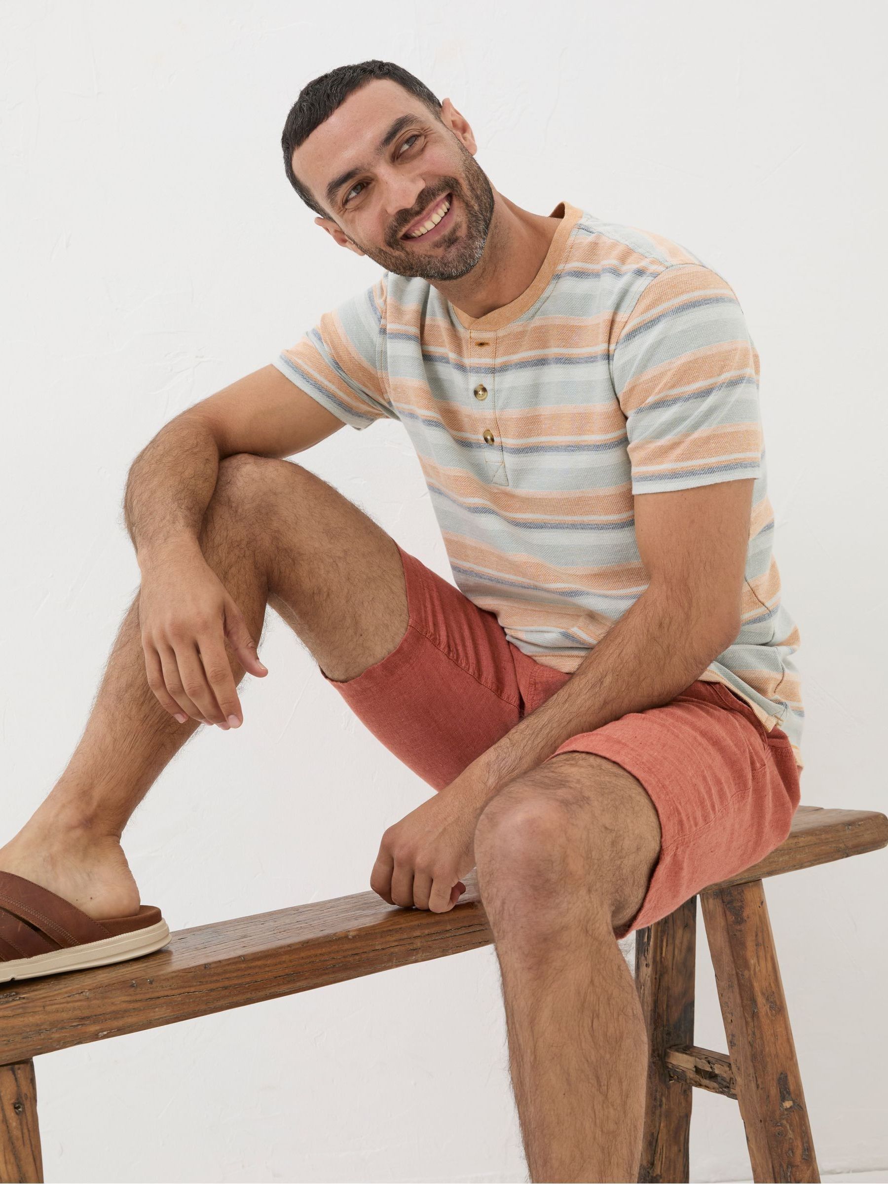 Orange Trescowe Textured Stripe Henley T-Shirt - Image 3 of 5