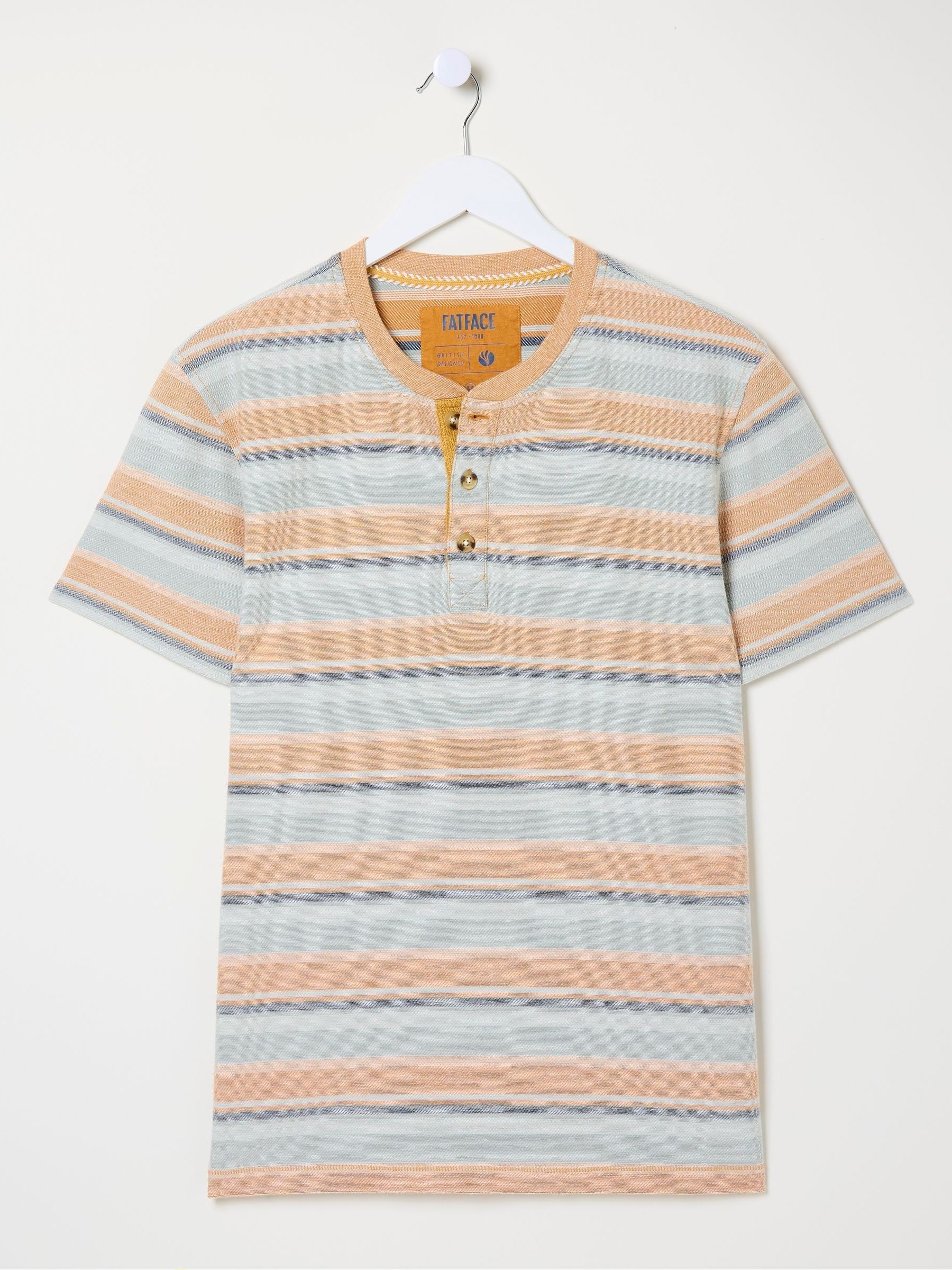 Orange Trescowe Textured Stripe Henley T-Shirt - Image 5 of 5 Orange Trescowe Textured Stripe Henley T-Shirt - Image 5 of 5