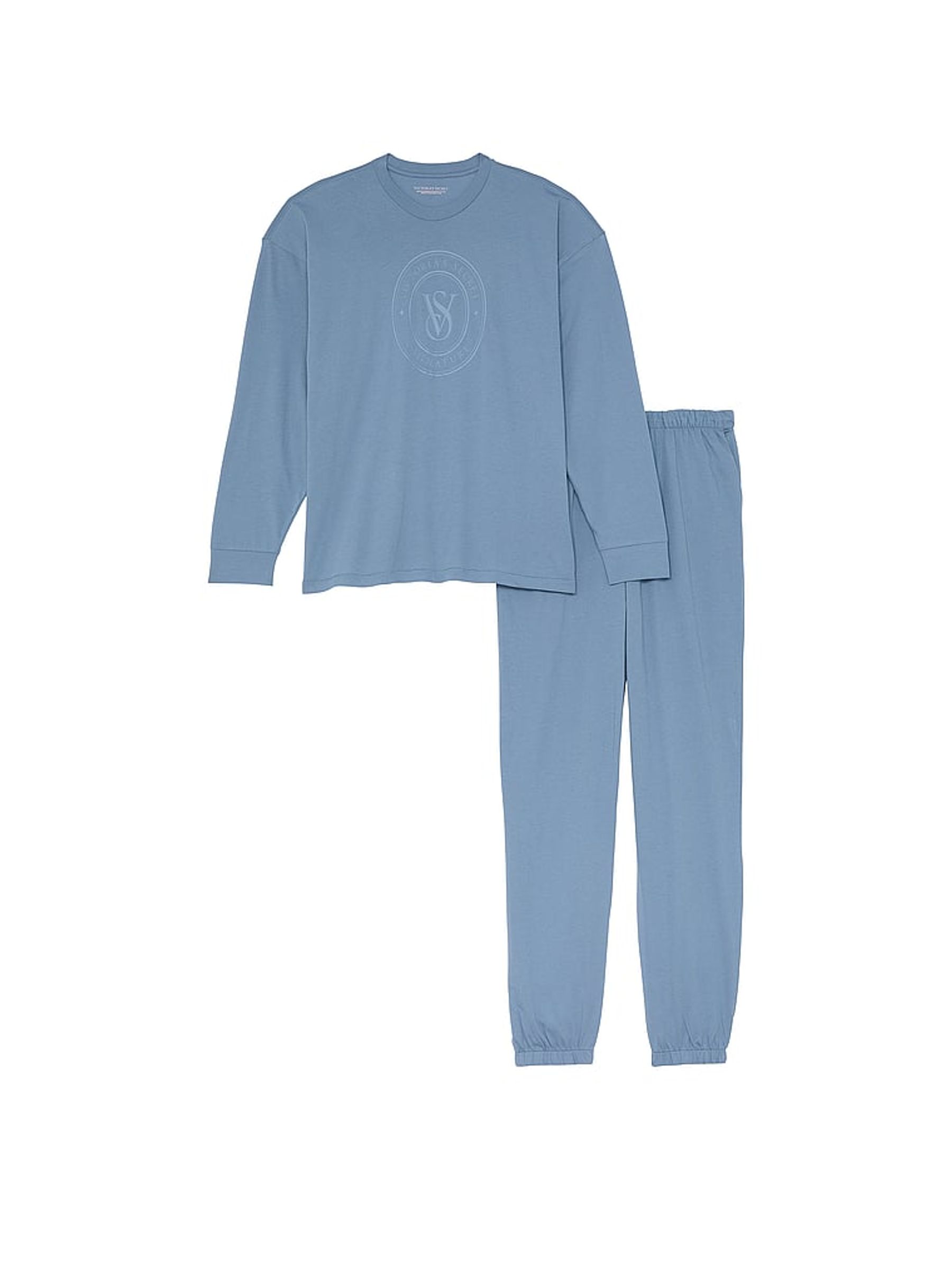 Blue Faded Denim Cotton Long Pyjama Set - Image 3 of 3