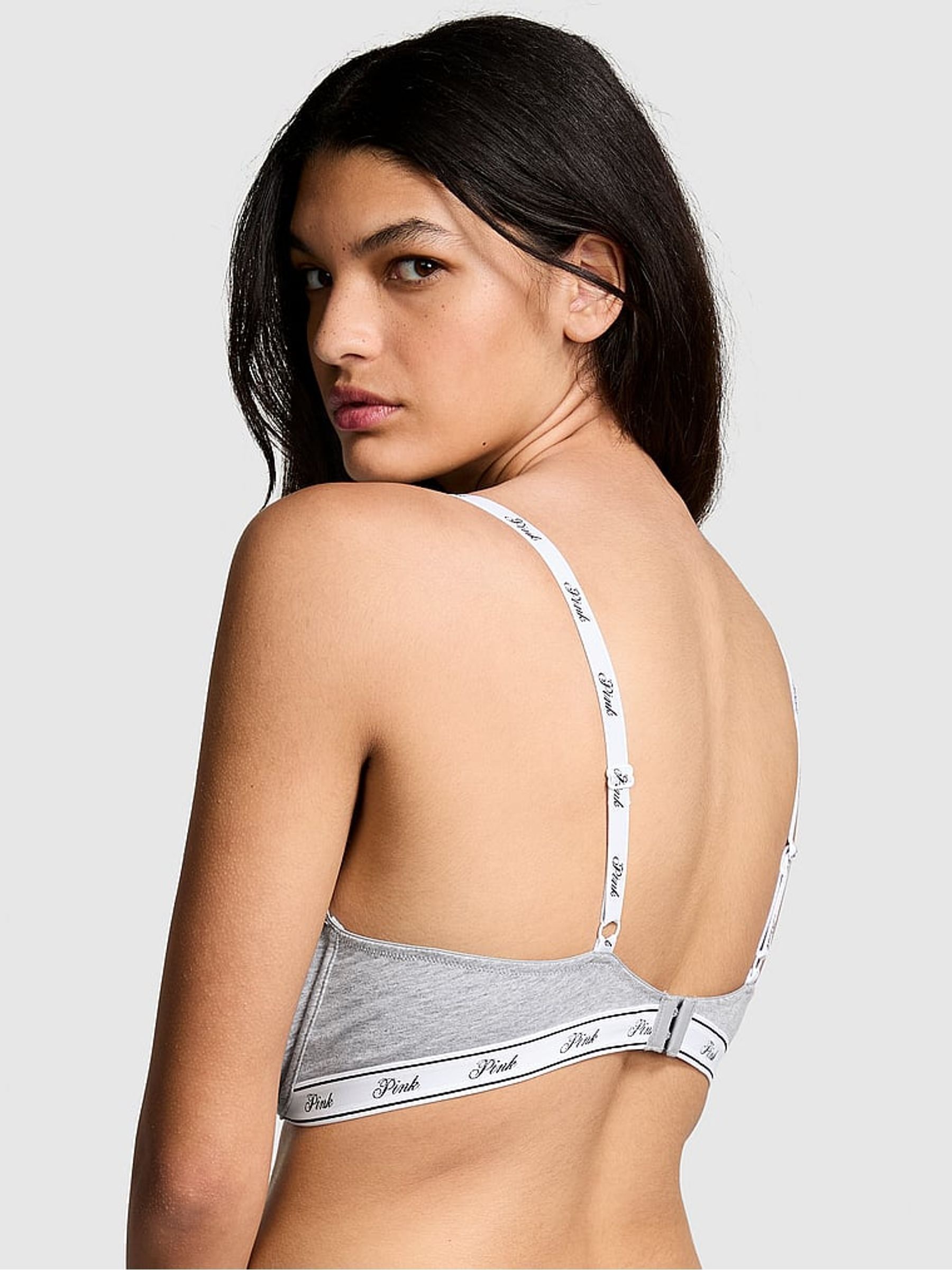 Grey Heather Cotton Logo Unlined Scoop Bra - Image 2 of 3