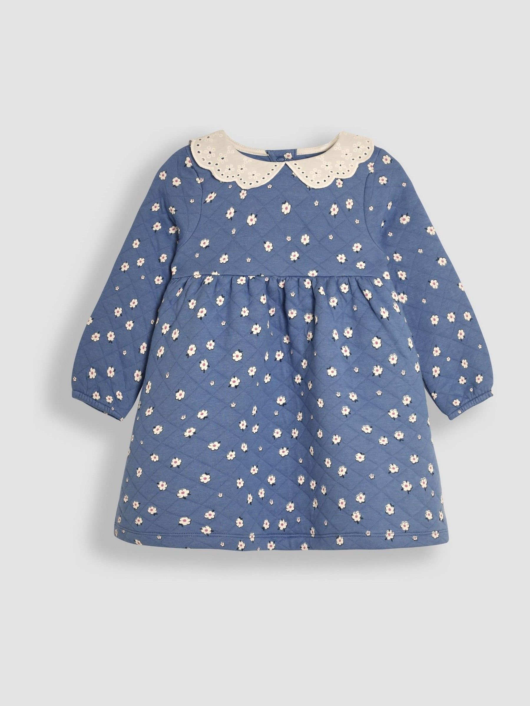 Blue Daisy Floral Broderie Collar Quilted Dress - Image 1 of 3