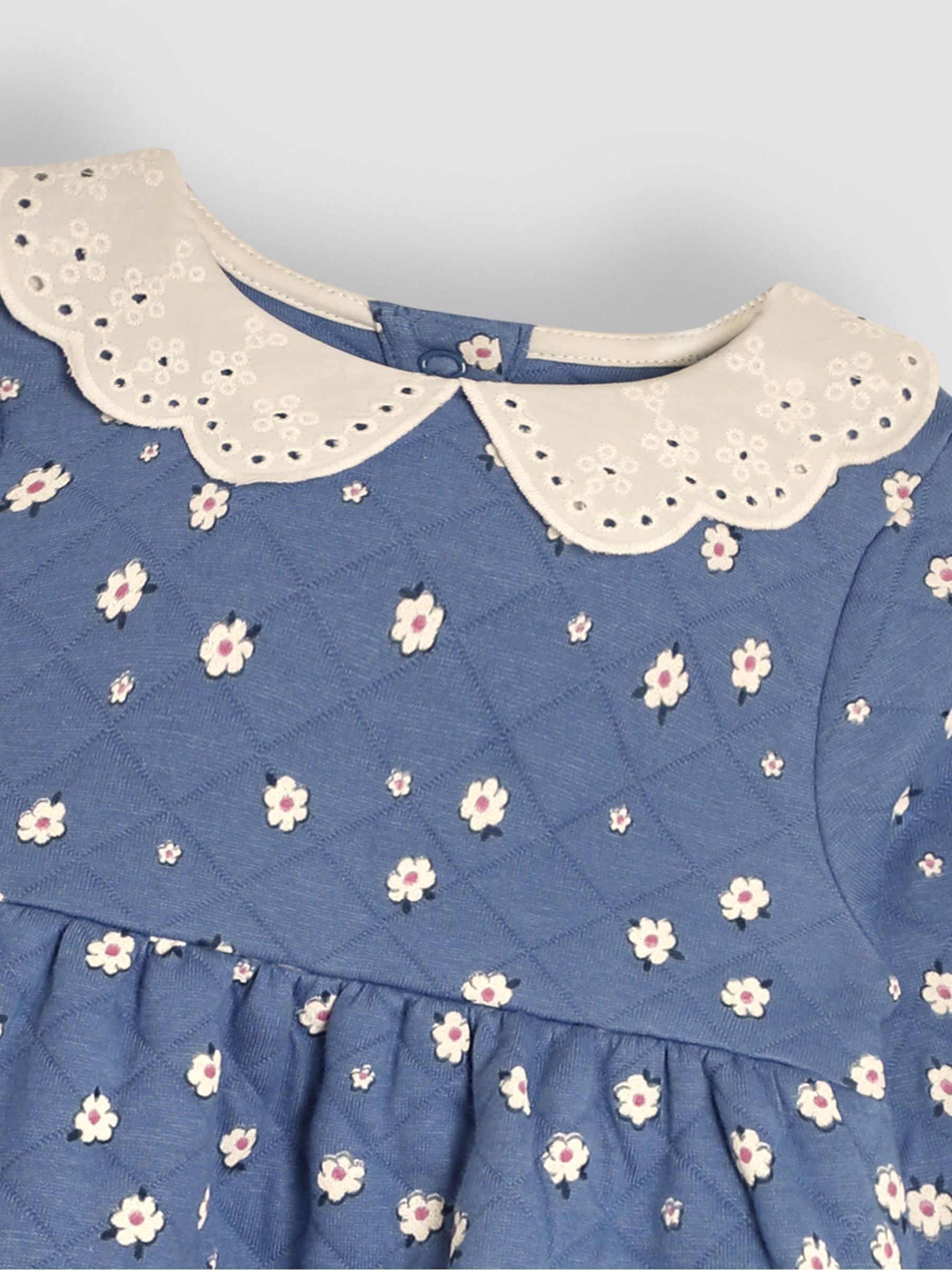 Blue Daisy Floral Broderie Collar Quilted Dress - Image 3 of 3
