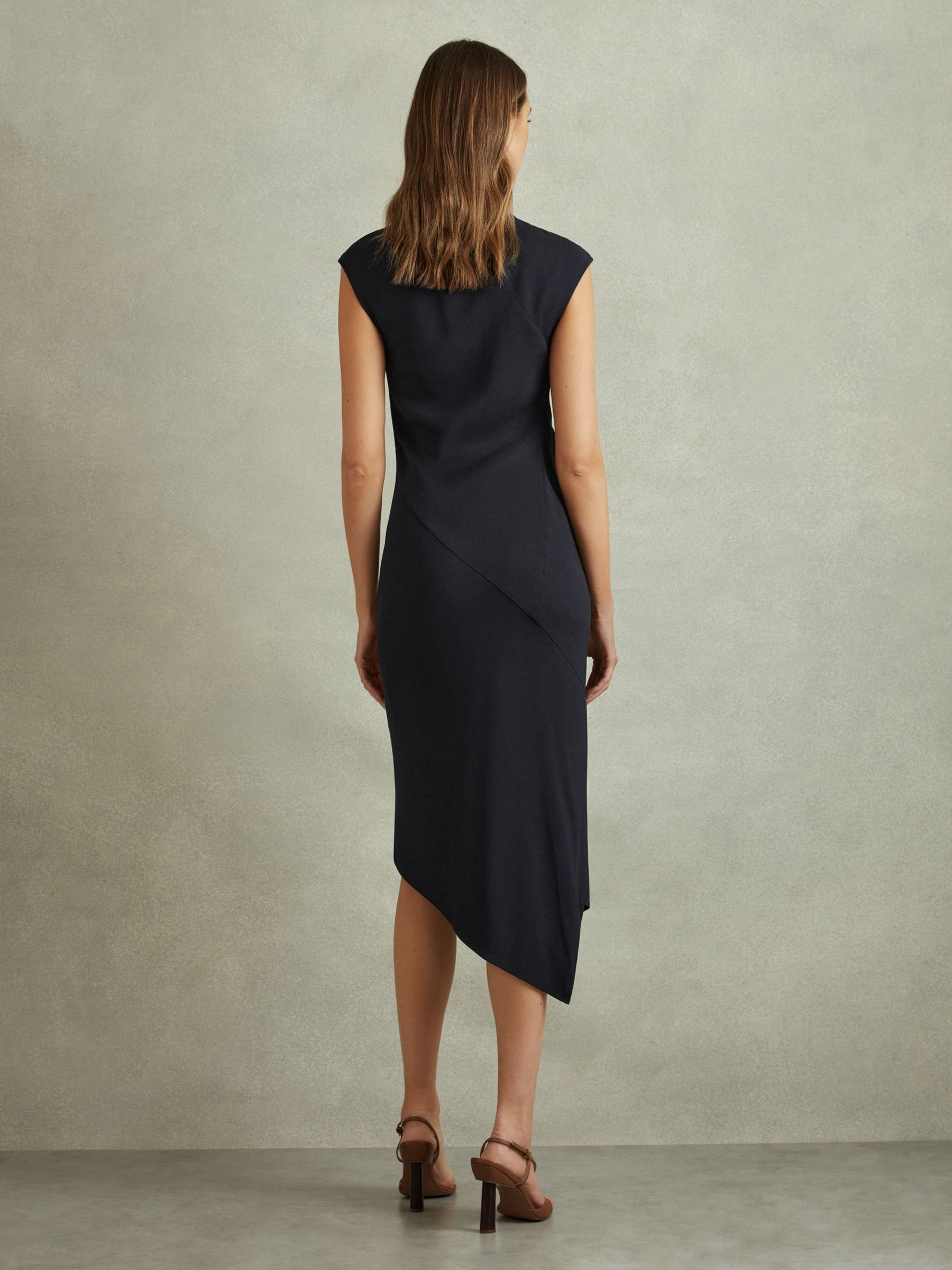 Bodycon Ruched Midi Dress in Navy - Image 3 of 6