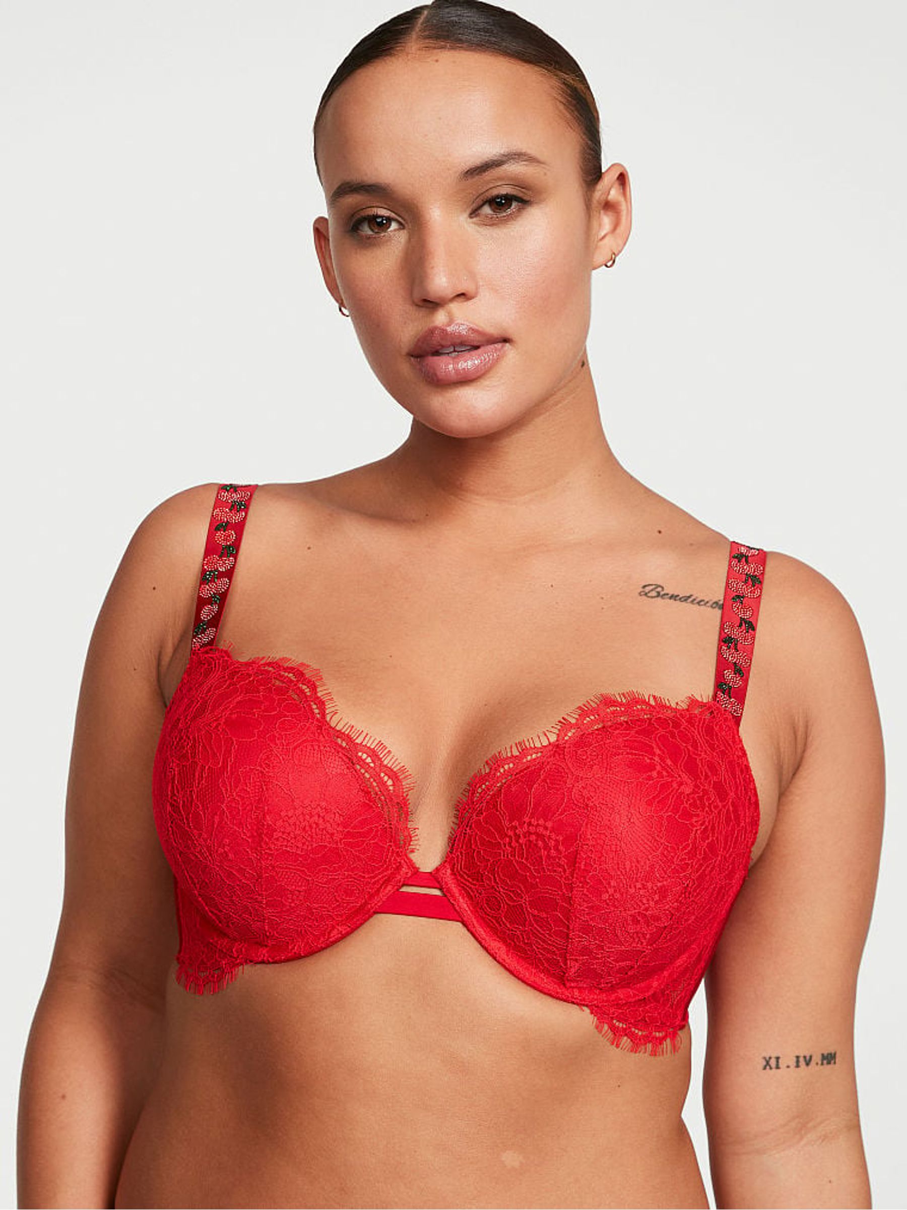 Cherry Red Shine Strap Push Up Bra - Image 1 of 4