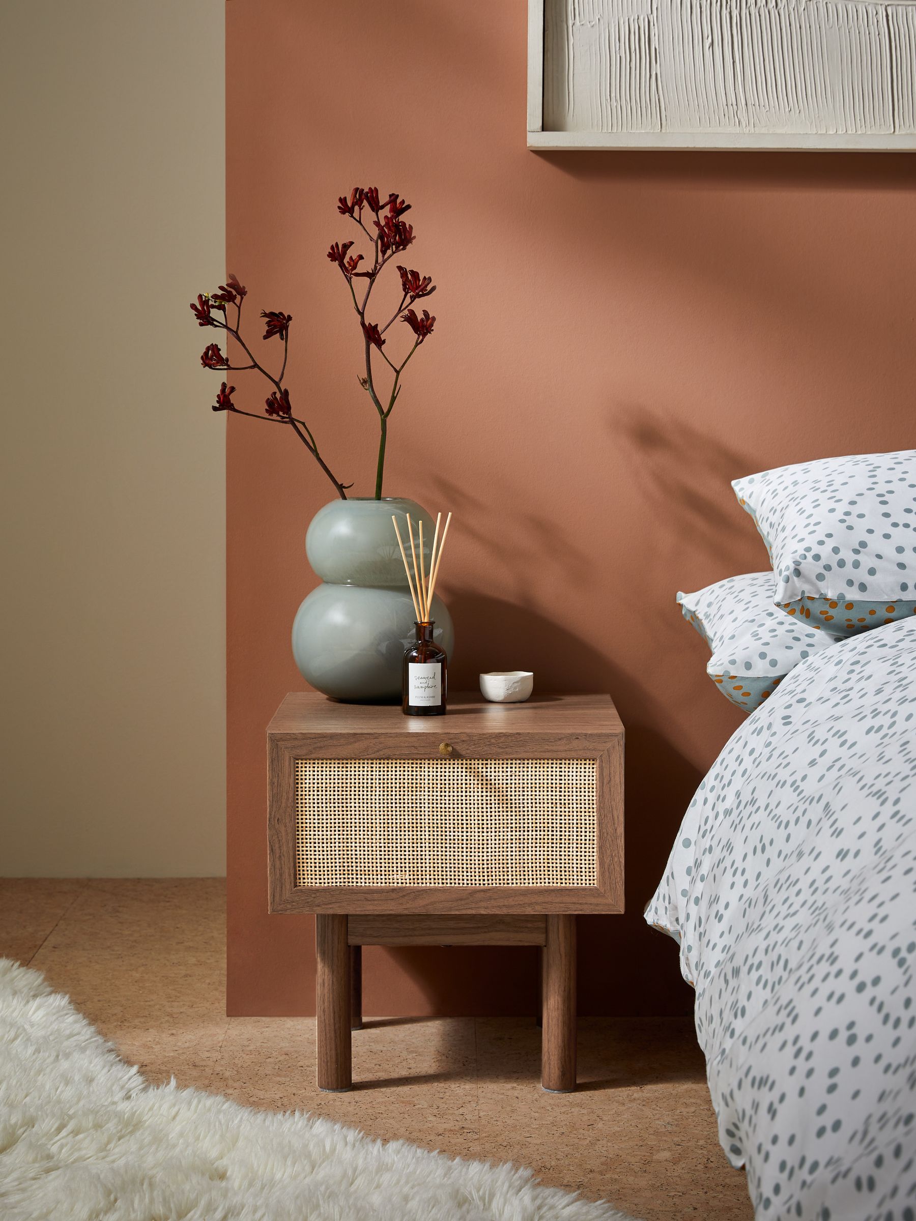 Pavia Rattan Bedside Table in Dark Oak Effect - Image 1 of 6