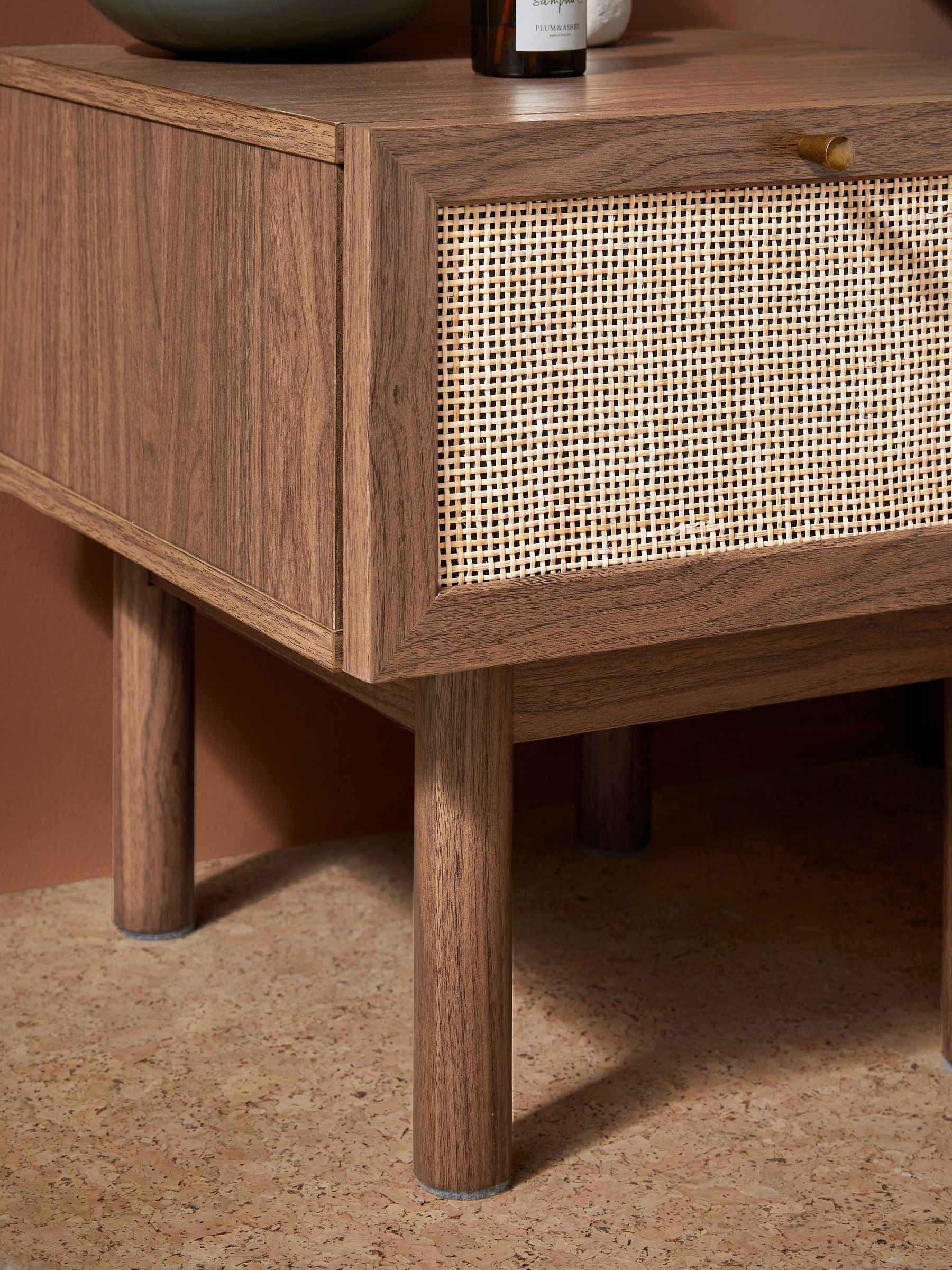 Pavia Rattan Bedside Table in Dark Oak Effect - Image 4 of 6