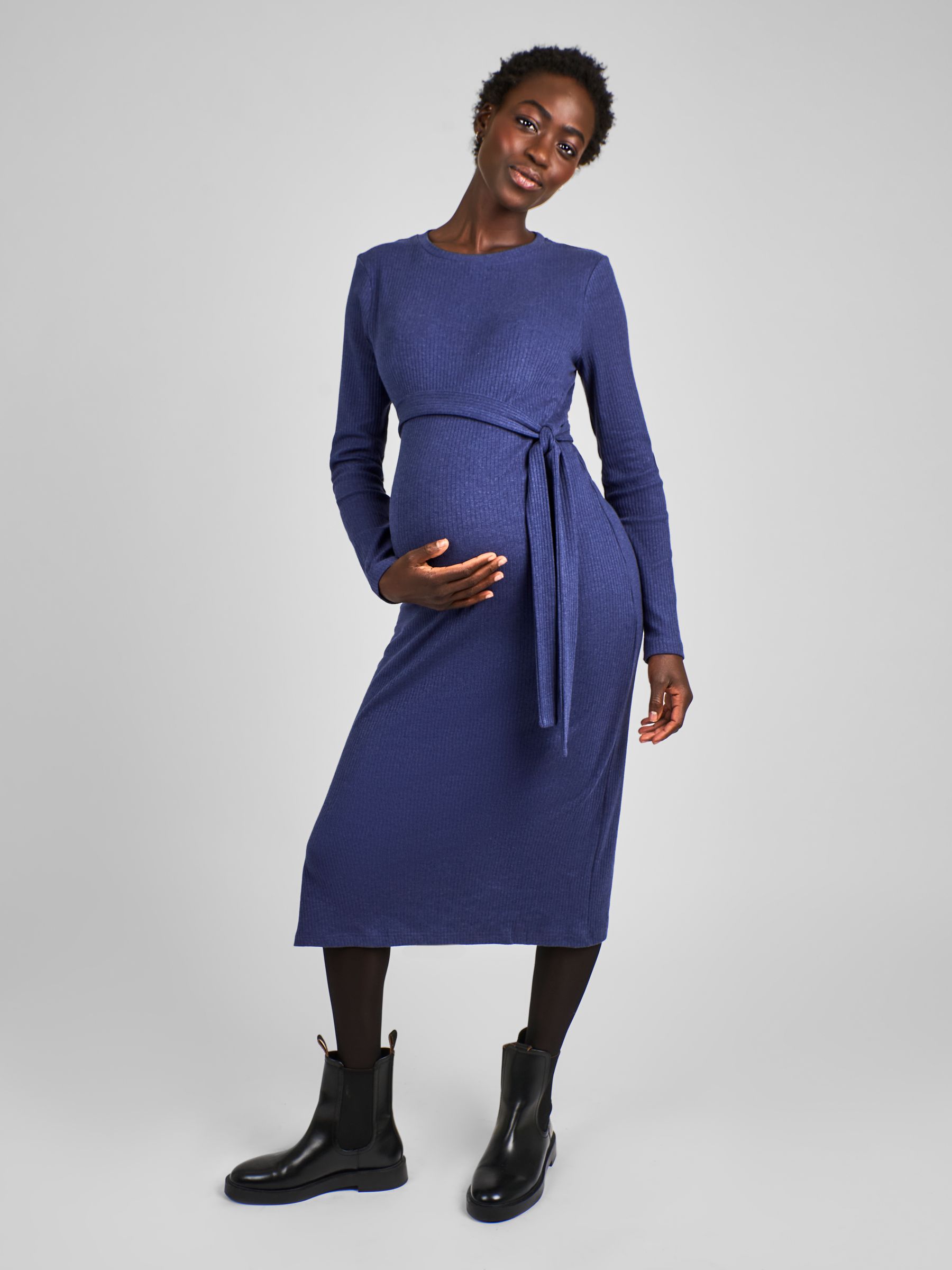 Blue Ribbed Jersey Maternity Dress - Image 1 of 5