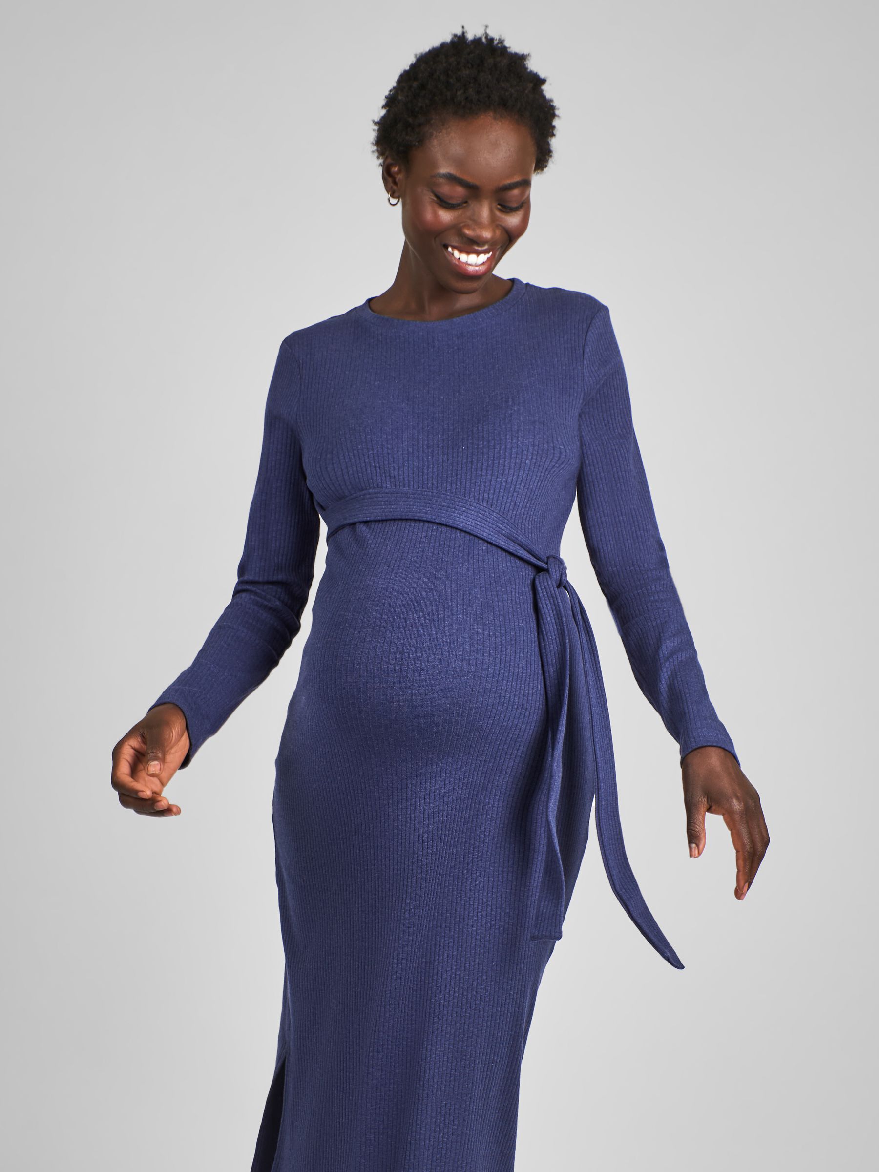 Blue Ribbed Jersey Maternity Dress - Image 3 of 5