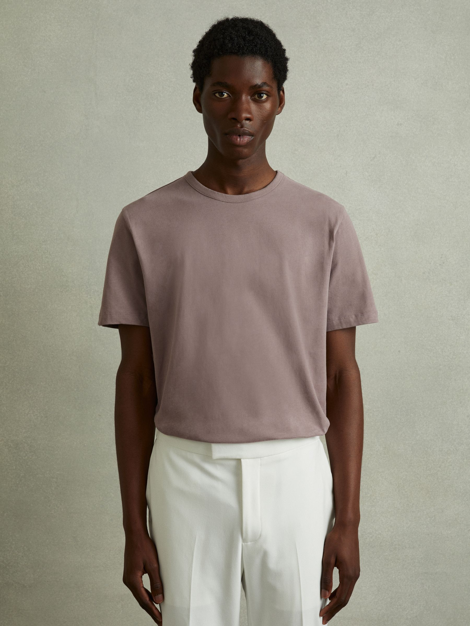 Cotton Crew Neck T-Shirt in Opal Grey - Image 1 of 6