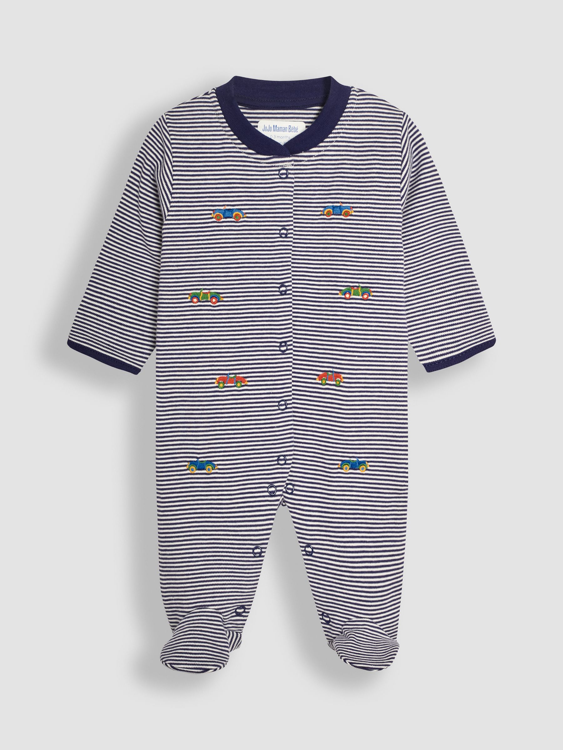 Navy Car Embroidered Cotton Baby Sleepsuit - Image 1 of 3