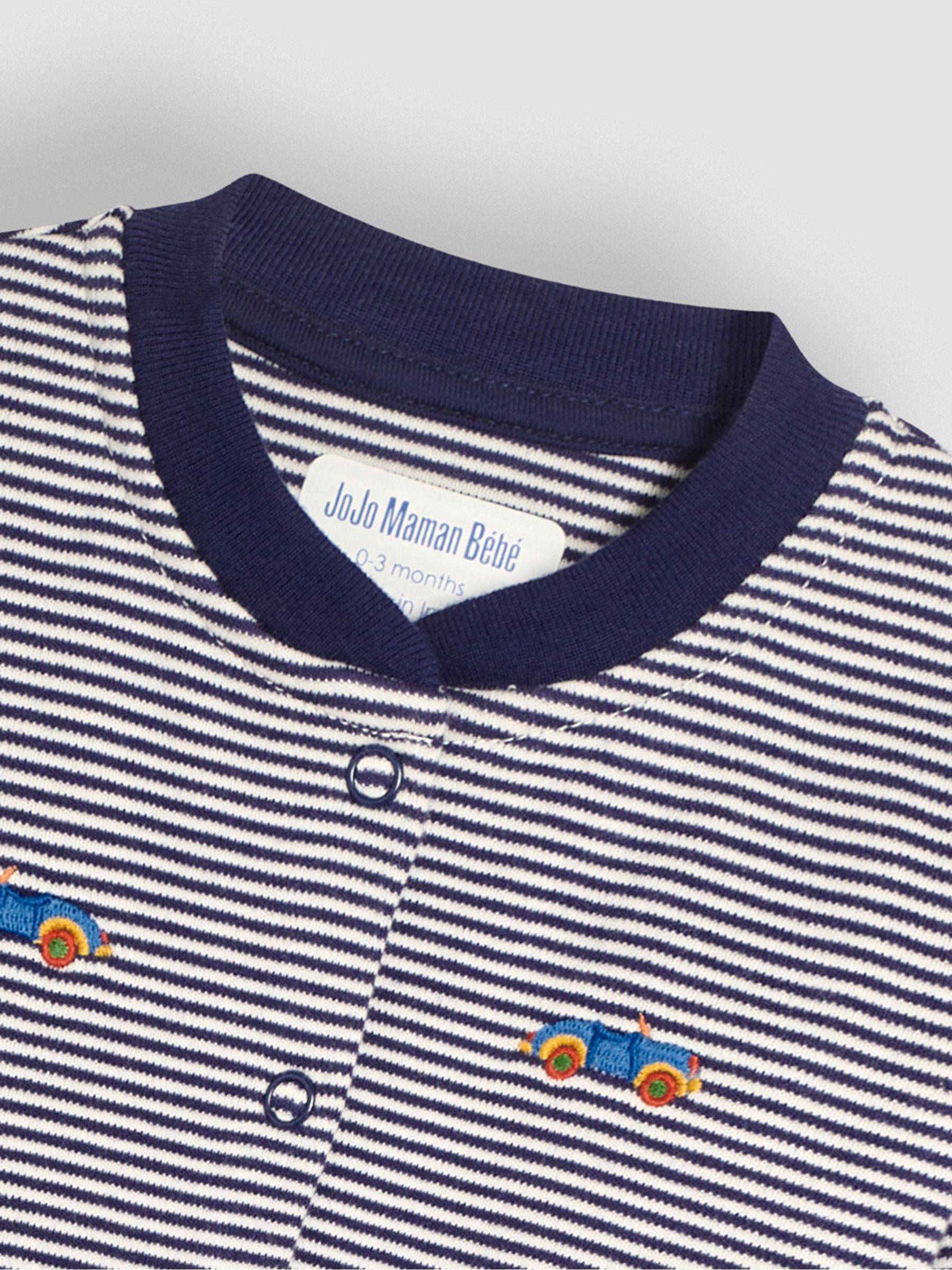 Navy Car Embroidered Cotton Baby Sleepsuit - Image 3 of 3