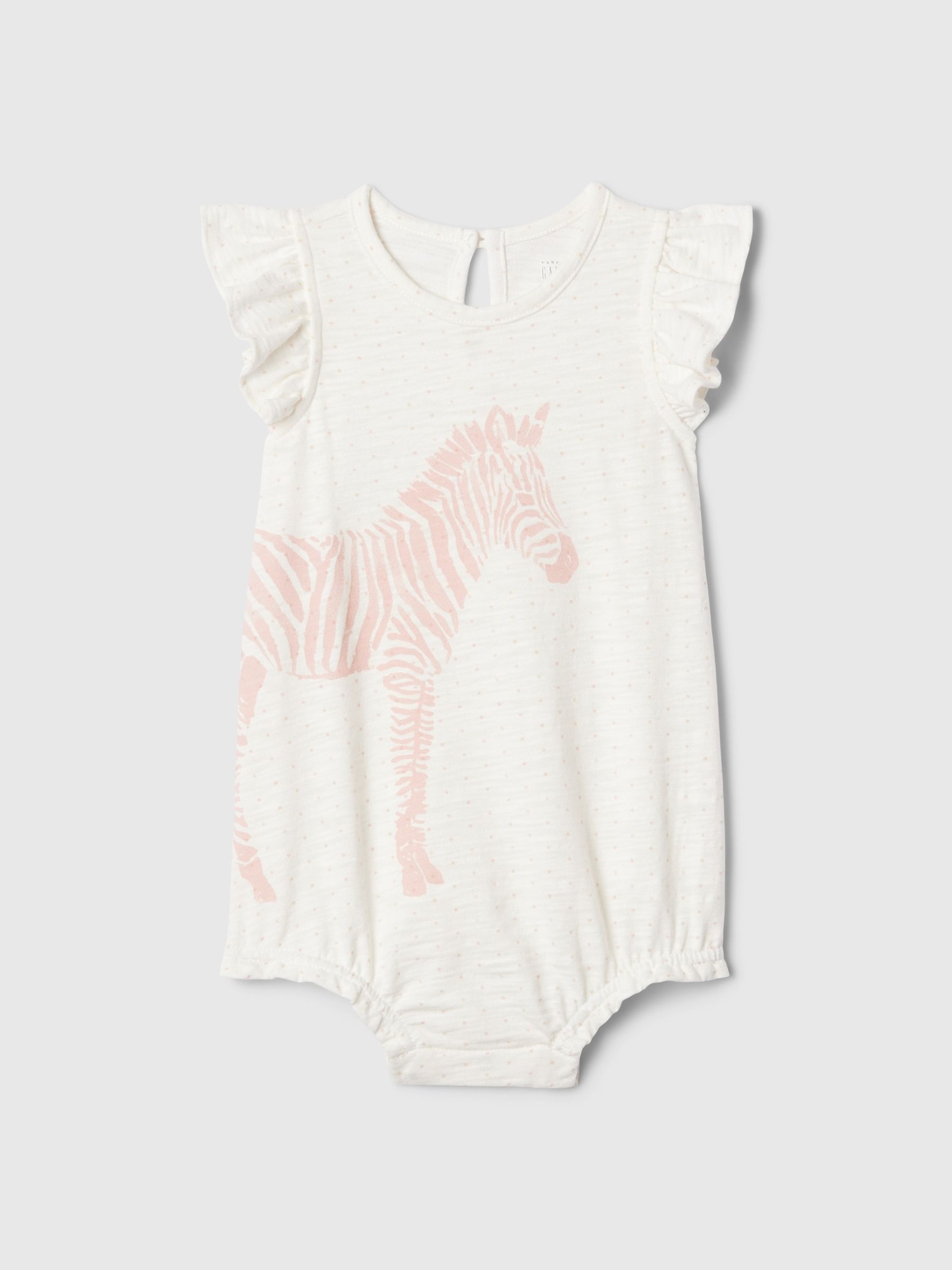 White Ruffle Graphic Print Romper (Newborn-24mths) - Image 1 of 2