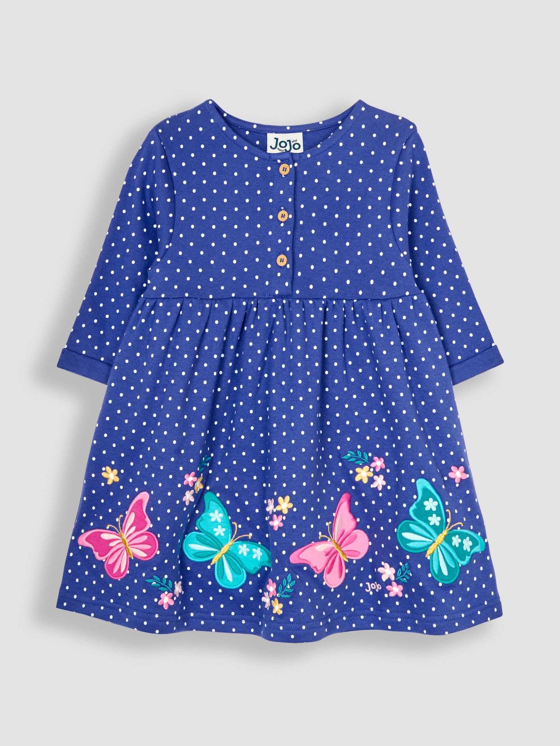 Blue Butterfly Appliqu Button Front Dress | JoJo Maman Bb USA Blue Butterfly Appliqu Button Front Dress | JoJo Maman Bb USA