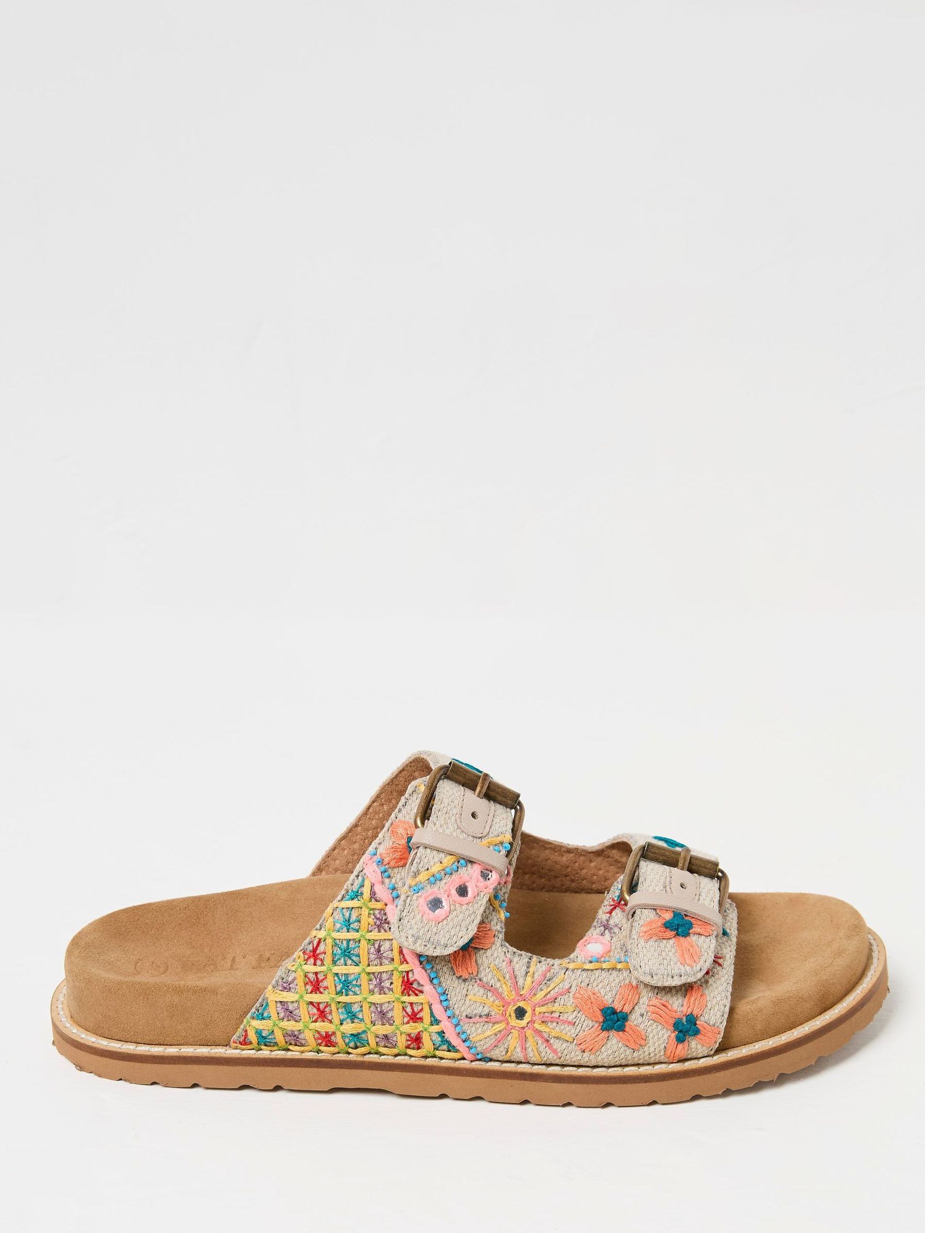Meldon Natural Embroidered Flatform Sandals - Image 1 of 4