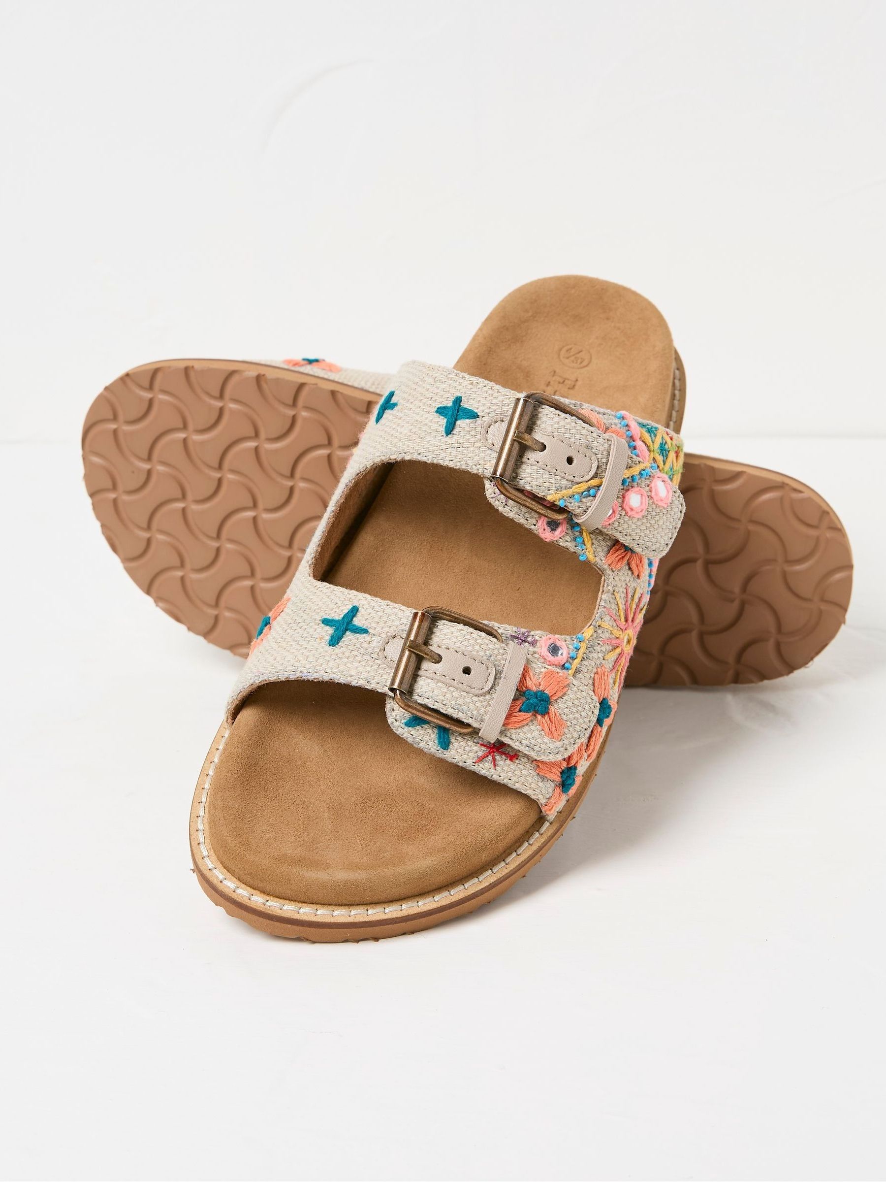 Meldon Natural Embroidered Flatform Sandals - Image 2 of 4
