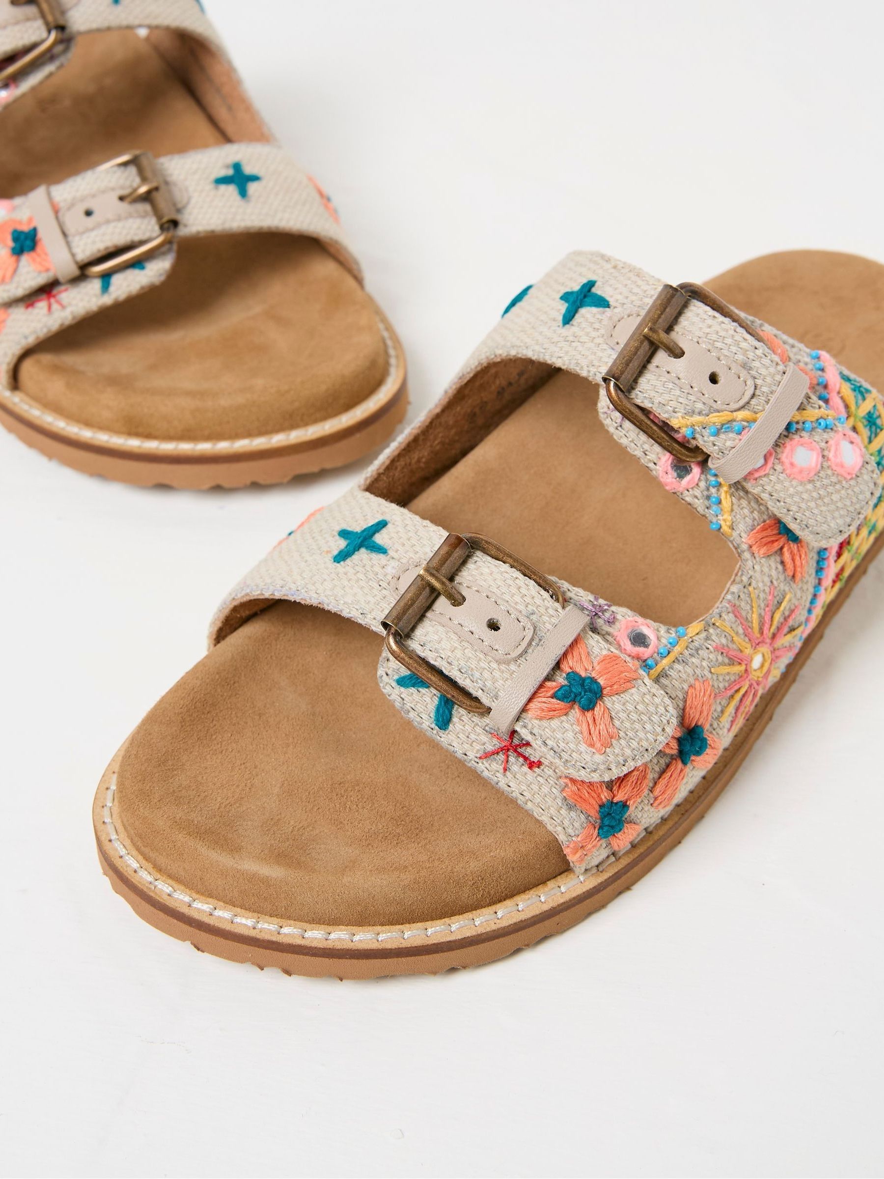 Meldon Natural Embroidered Flatform Sandals - Image 3 of 4